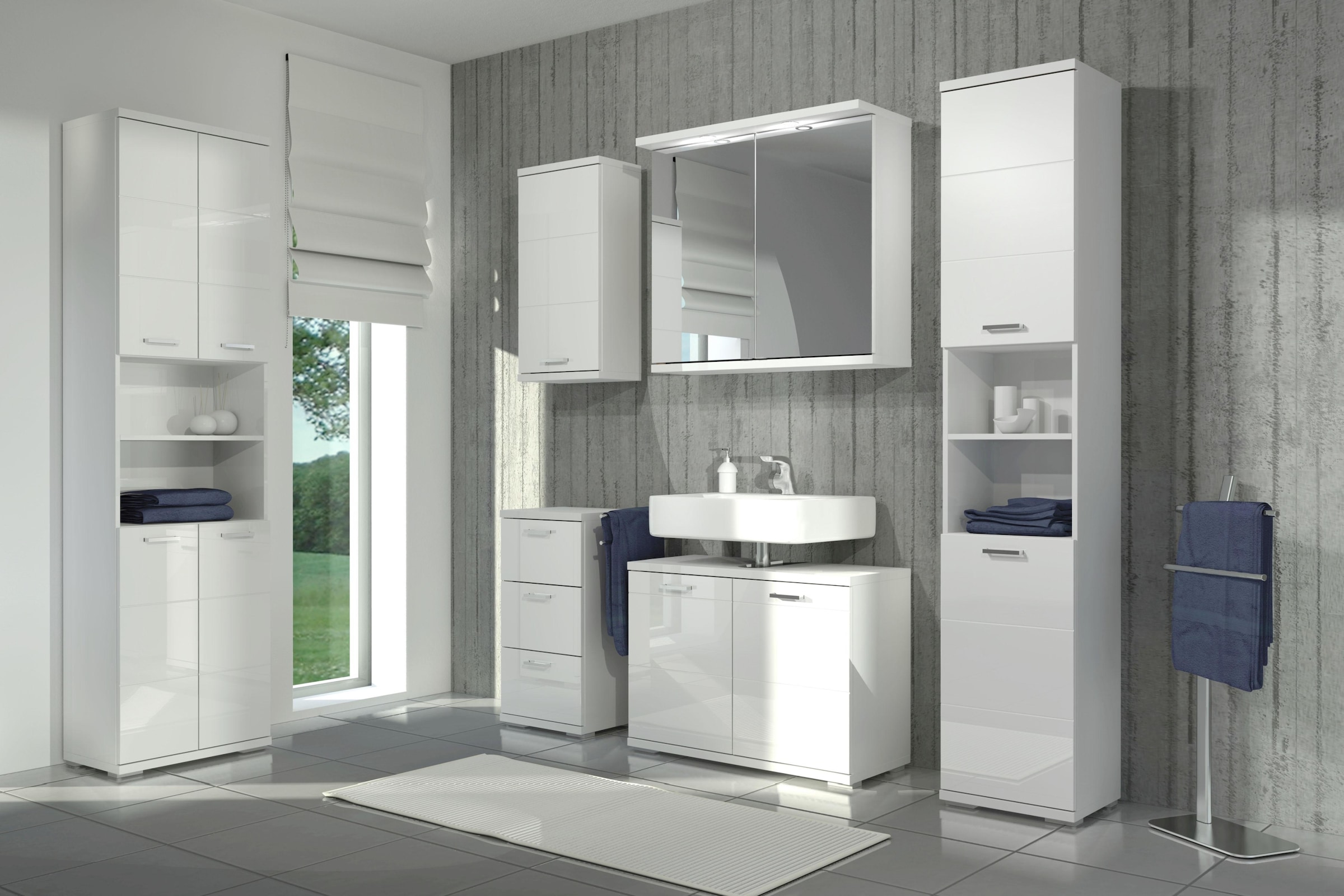 Homexperts Waschbeckenunterschrank »Nusa«, Breite 80 cm, Badezimmerschrank, Ausschnitt für Abwasserleitung