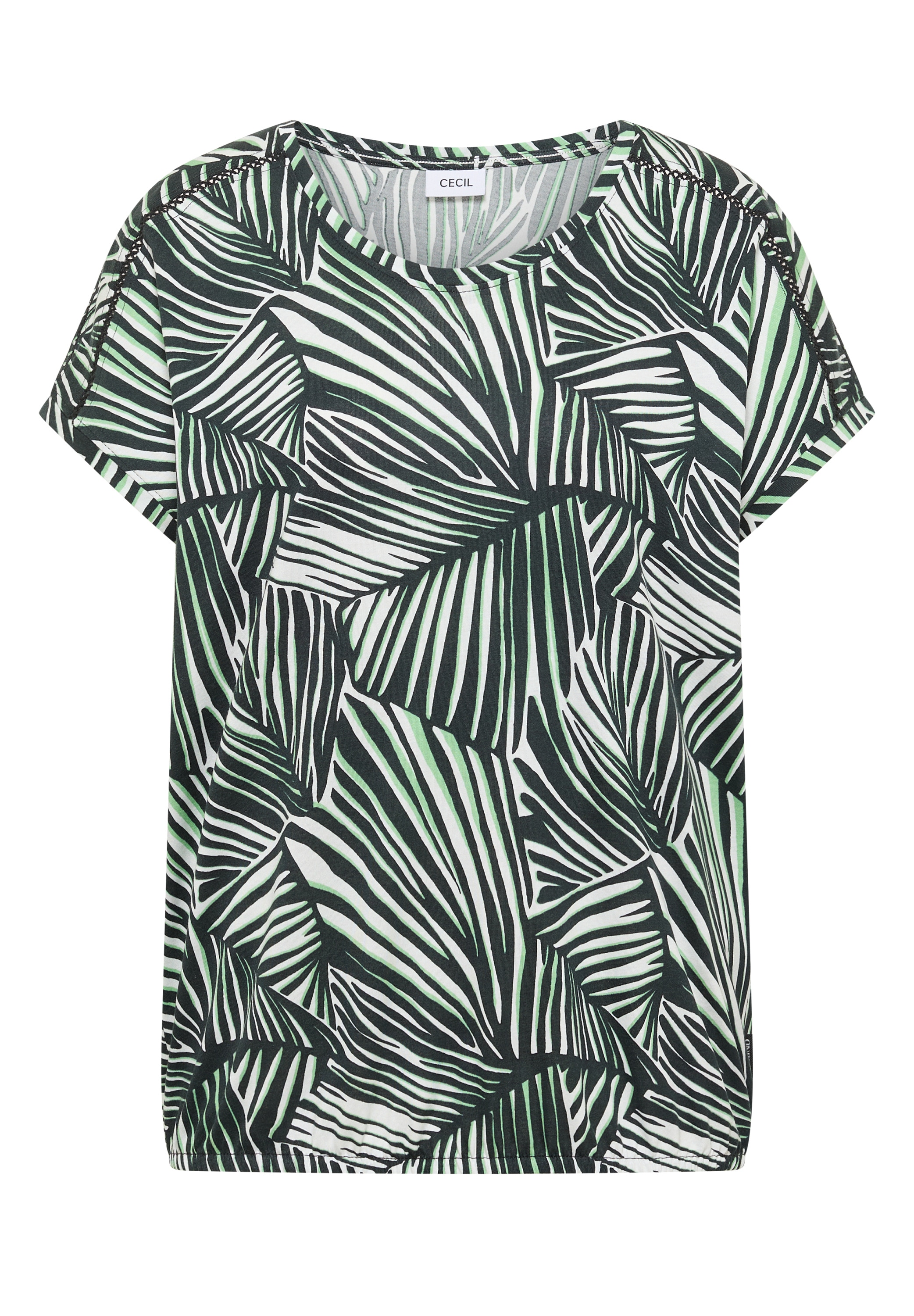 Cecil Kurzarmshirt Sommershirt mit V-Neck und Spitzendetail/grafisches Muster