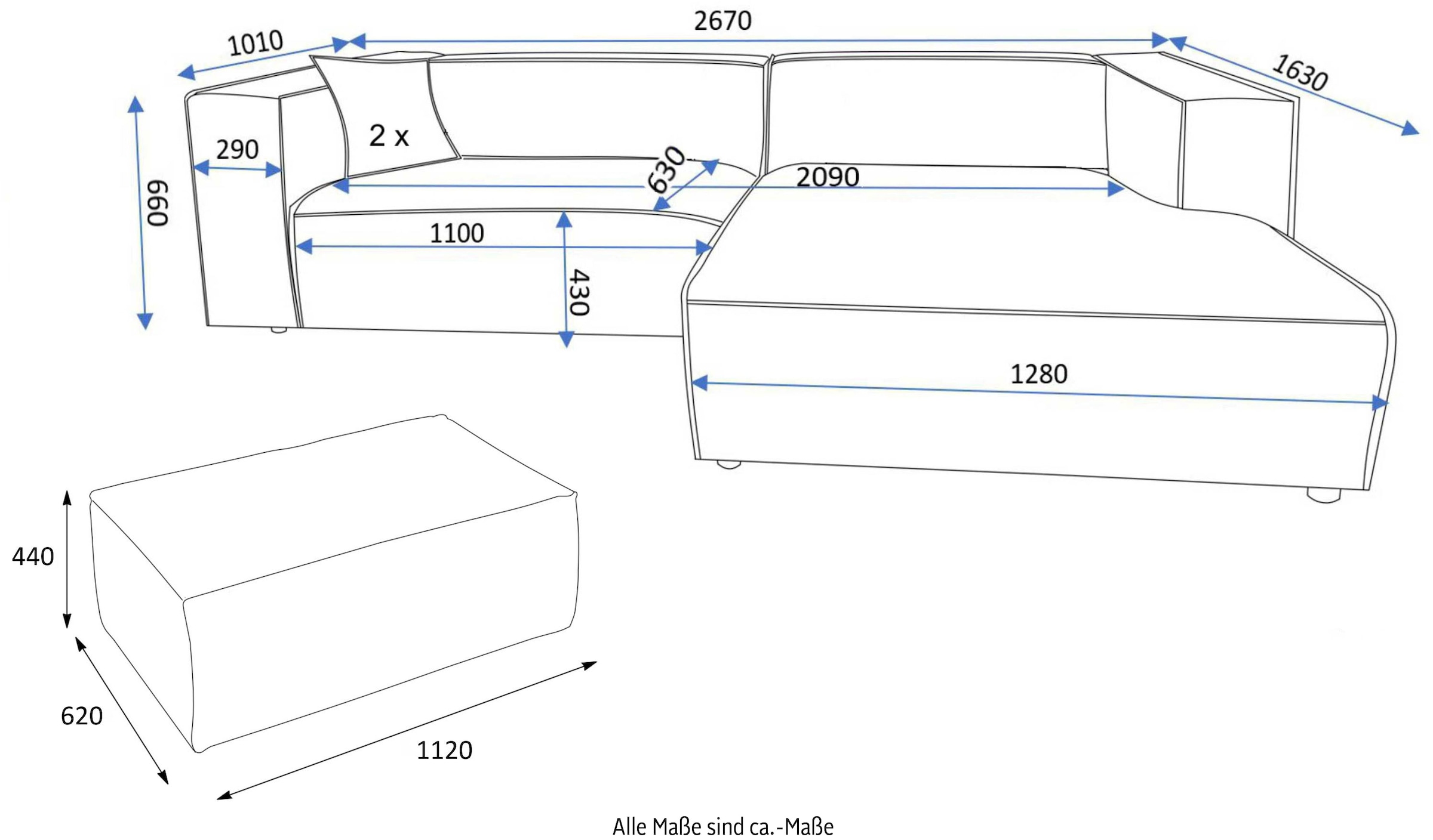 andas Polsterecke »BAKELS, Ecksofa-Set mit Hocker, L-Form mit Schlaffunktion«, Ecksofa-Set (incl. Hocker) im trendigen Megacord