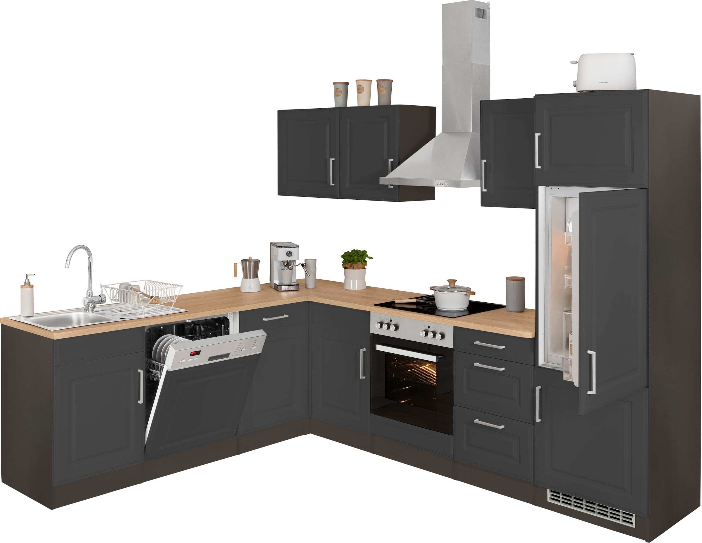 KOCHSTATION Winkelküche »KS-Stockholm« Stellbreite 220/280 cm, mit hochwertigen MDF Fronten im Landhaus-Stil
