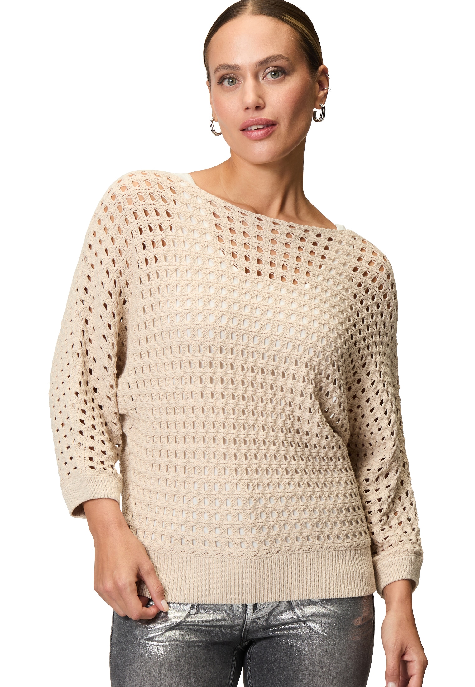 Zero Rundhalspullover »Pullover mit Lochmuster«