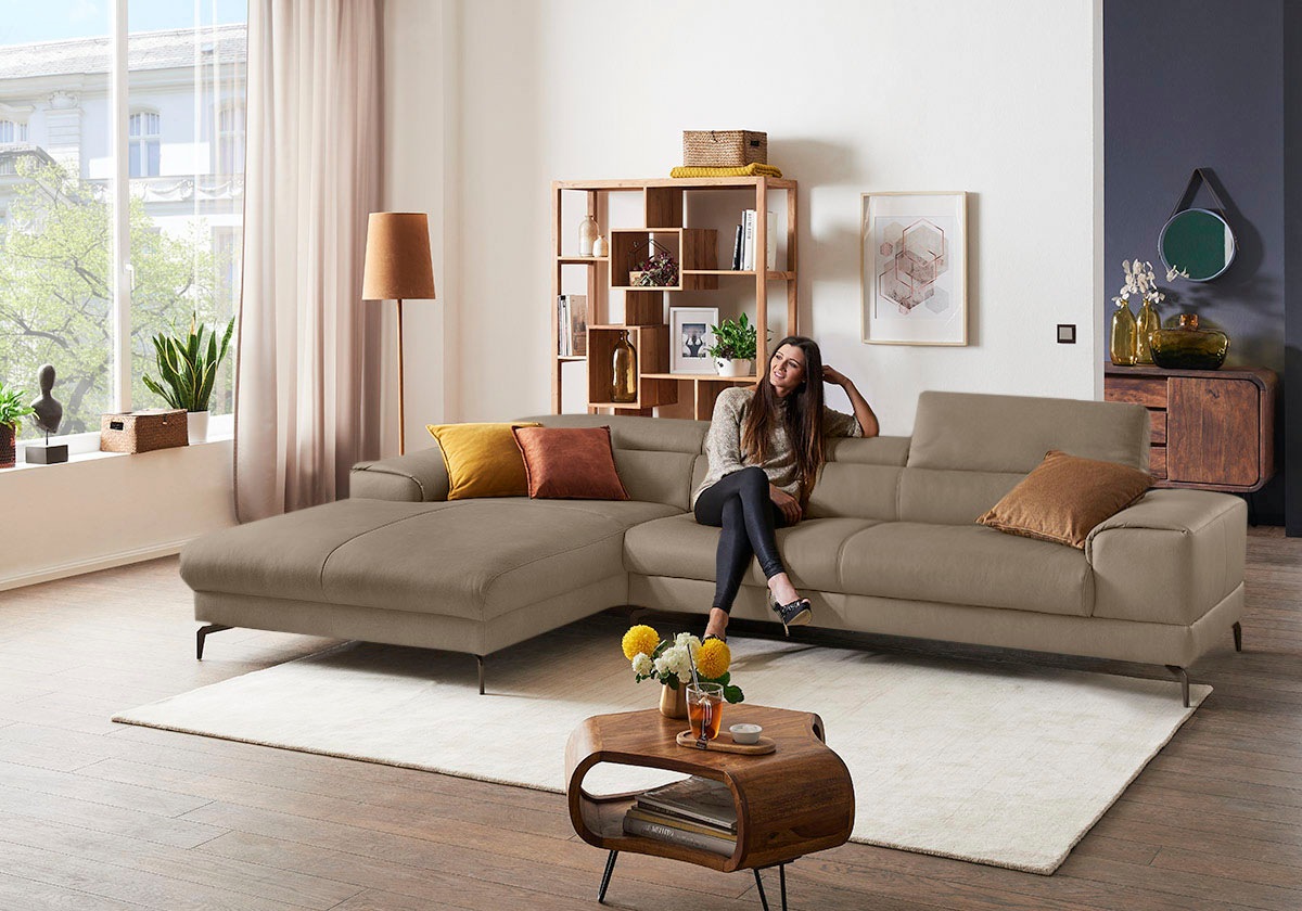 W.SCHILLIG Ecksofa »piedroo, Designsofa mit tollem Sitzkomfort, bequem und elegant, L-Form«, Kopfteilverstellung, wahlweise mit Sitztiefenverstellung, Breite 343cm