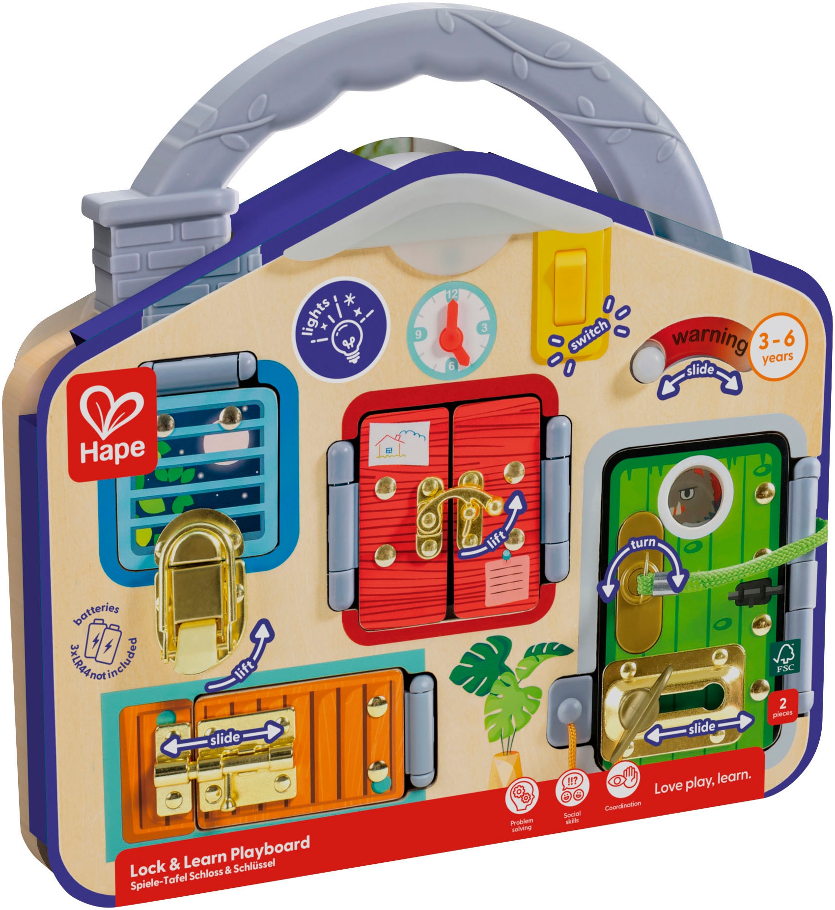 Hape Motorikbrett »Spiele-Tafel Schloss & Schlüssel« mit Lichtfunktion