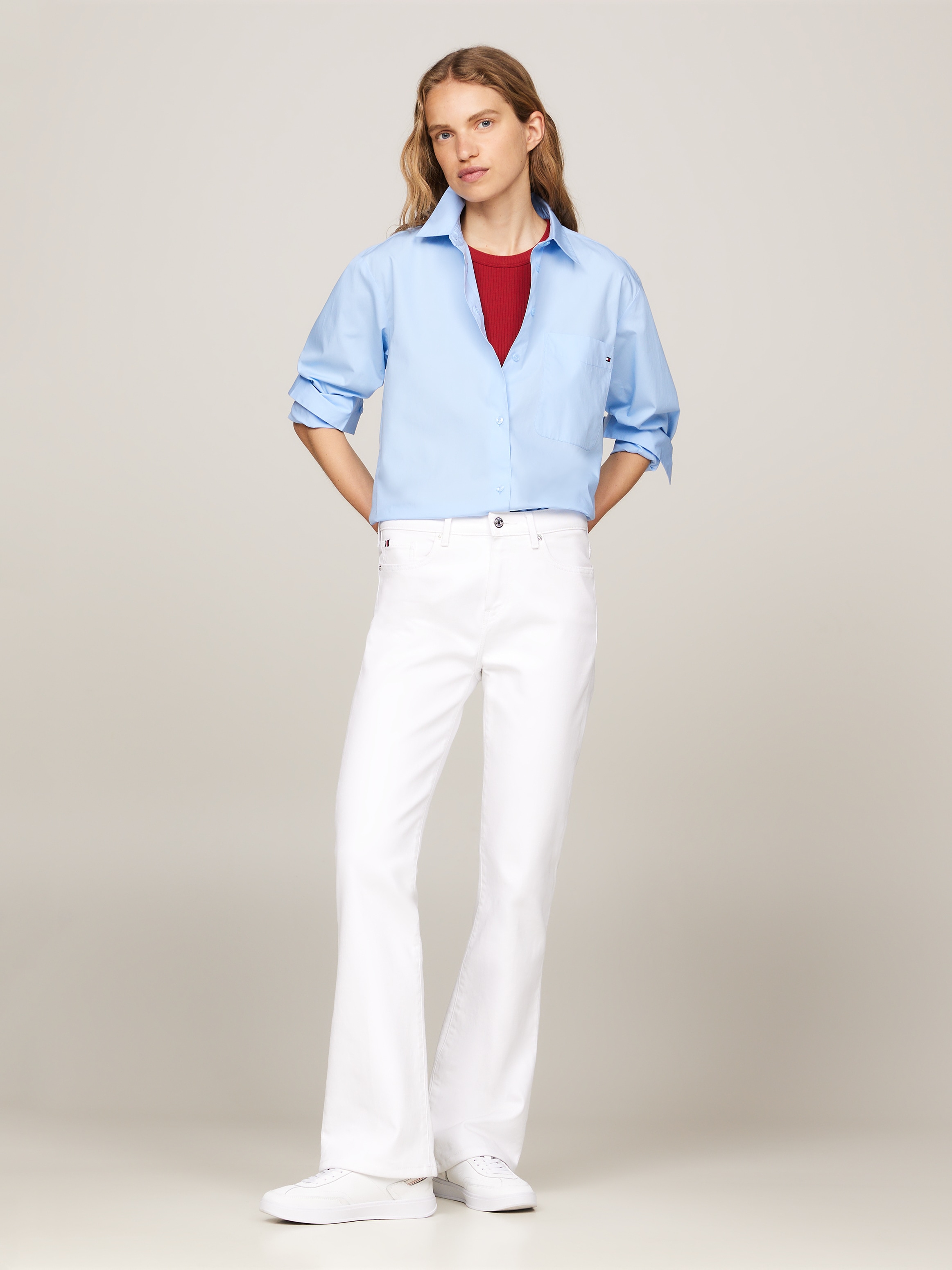 Tommy Hilfiger Hemdbluse »SOLID COTTON EASY FIT SHIRT«, mit Brusttasche