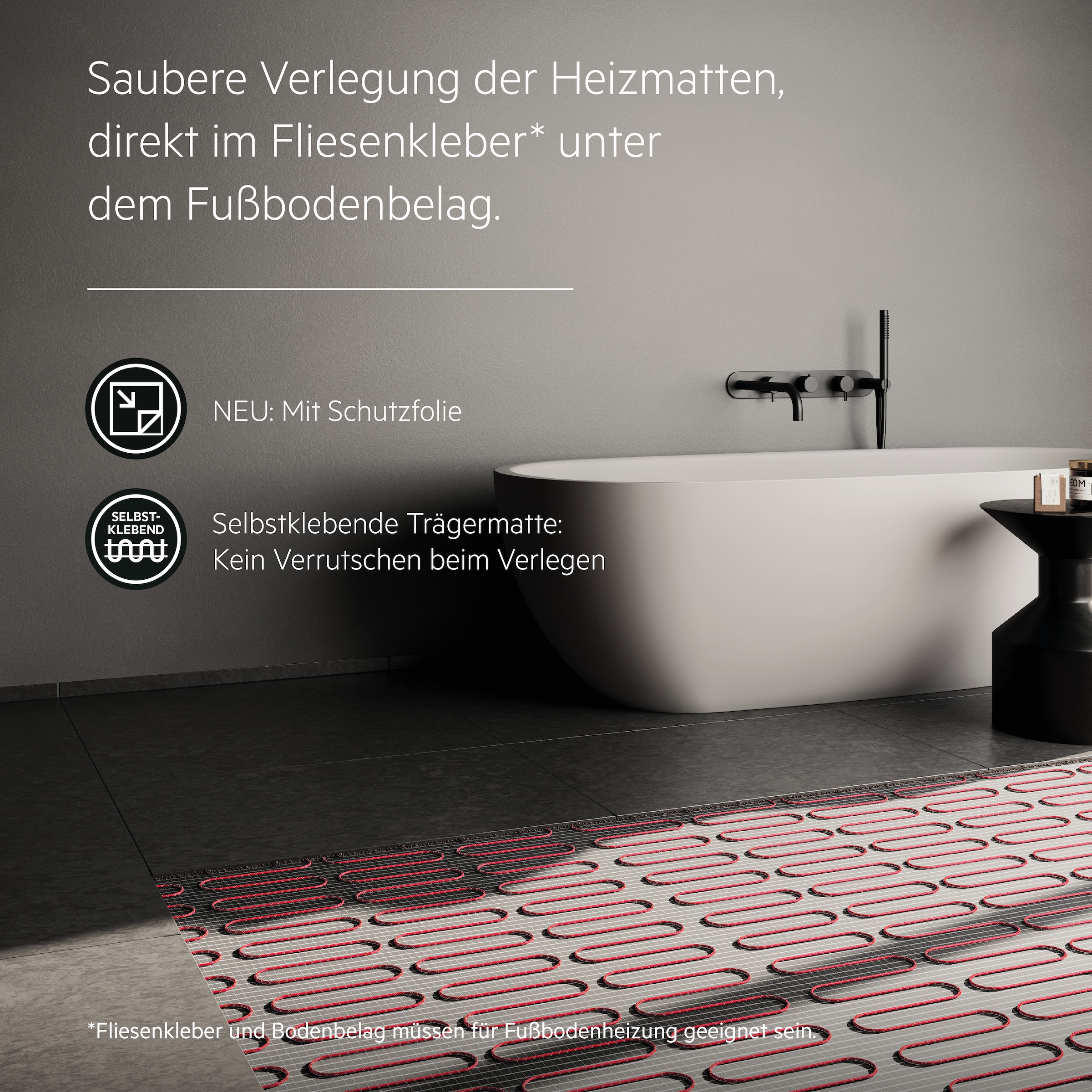 AEG Haustechnik Fußbodenheizung »Wellness Thermo Boden »TBSG 200/1.1 ««, Elektrische Fußbodenheizung, Heizmatte 1,1 m², 200 W/m²