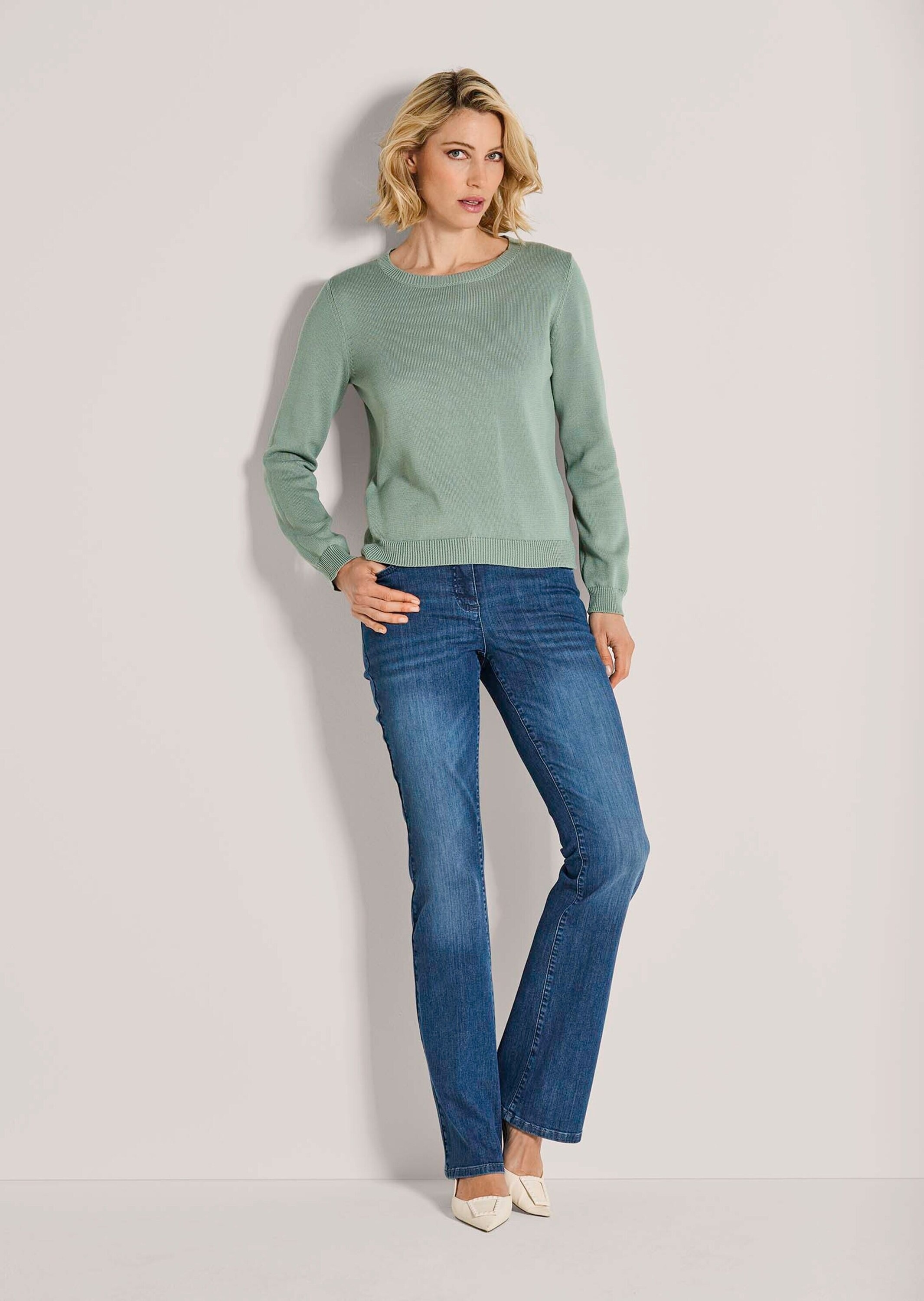 MADELEINE Longpullover »Strickpullover Schlichter Baumwollpullover mit Rundhals« Hautsympathische Baumwolle