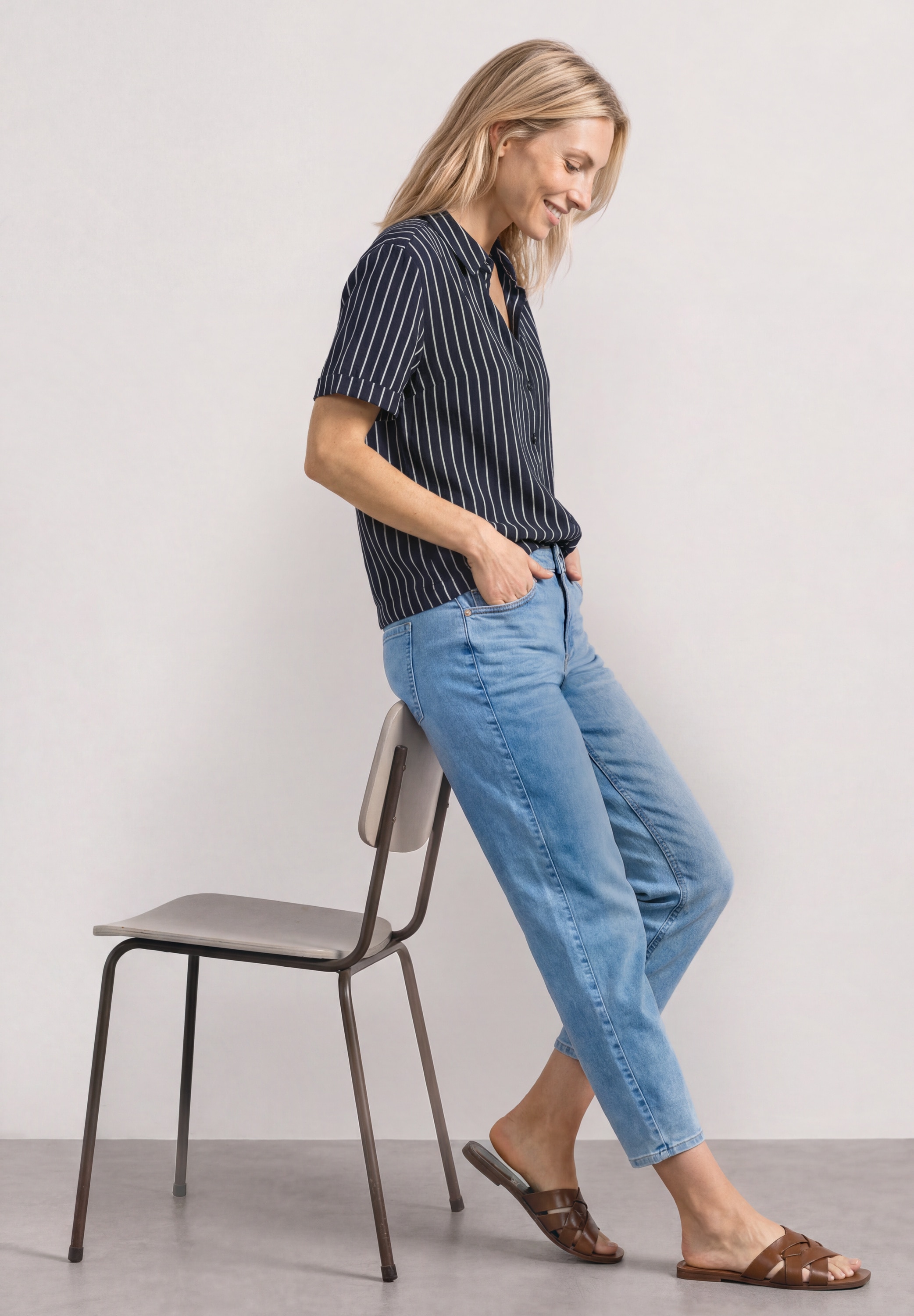 STREET ONE Kurzarmbluse Kurzarm Sommerbluse mit Streifenmuster