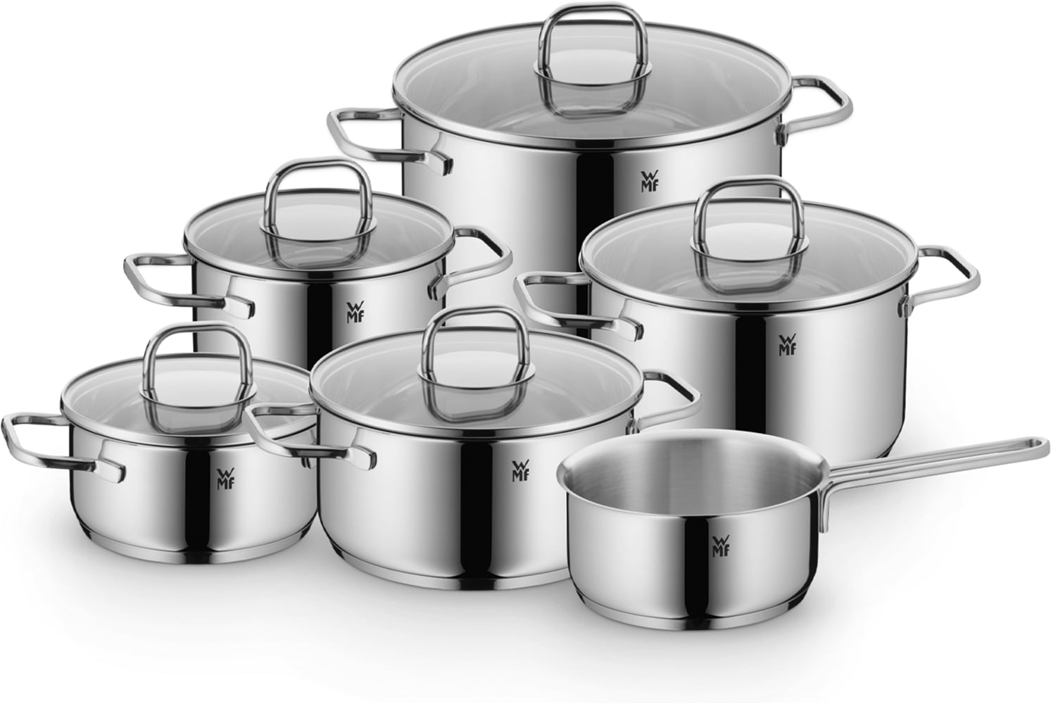 WMF Topf-Set »Inspiration Induktion, Kochtopf Set mit Glasdeckel« Set, 2x Bratentopf Ø 16/20cm, 3x Fleischtopf Ø 16/20/24cm, Stieltopf Ø 16cm, 11 Stk. tlg. Cromargan® Edelstahl Rostfrei 18/10