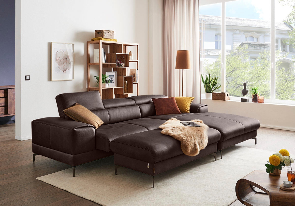 W.SCHILLIG Ecksofa »piedroo, Designsofa mit tollem Sitzkomfort, elegant und bequem, L-Form«, Kopfteilverstellung, wahlweise mit Sitztiefenverstellung, Breite 303cm