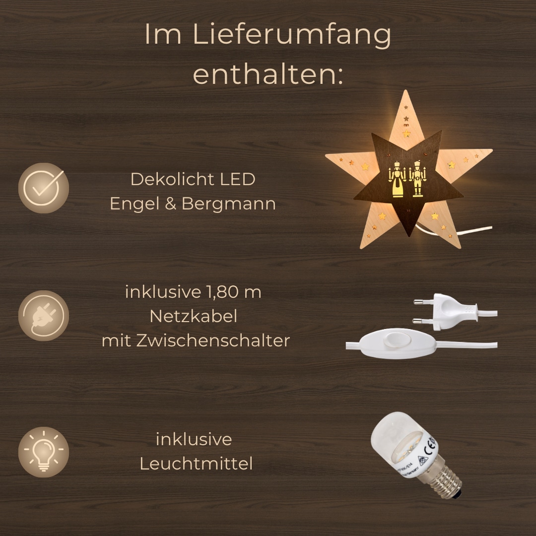 Weigla Dekostern »LED Engel & Bergmann, Dekoleuchte aus Holz, NATUR-BRAUN«