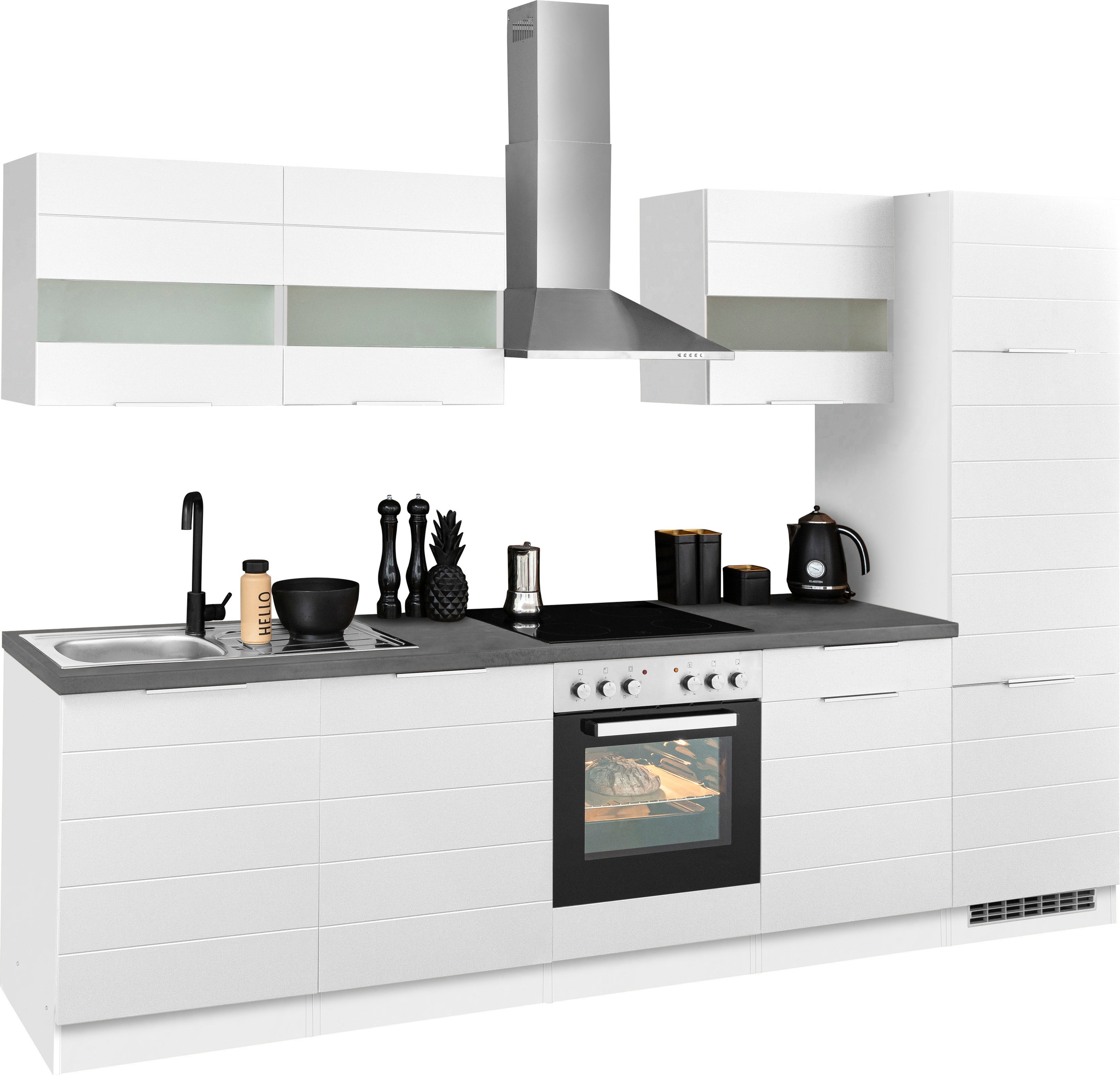 KOCHSTATION Küchenzeile »KS-Luhe« 300 cm breit, wahlweise mit oder ohne E-Geräten, gefräste MDF-Fronten