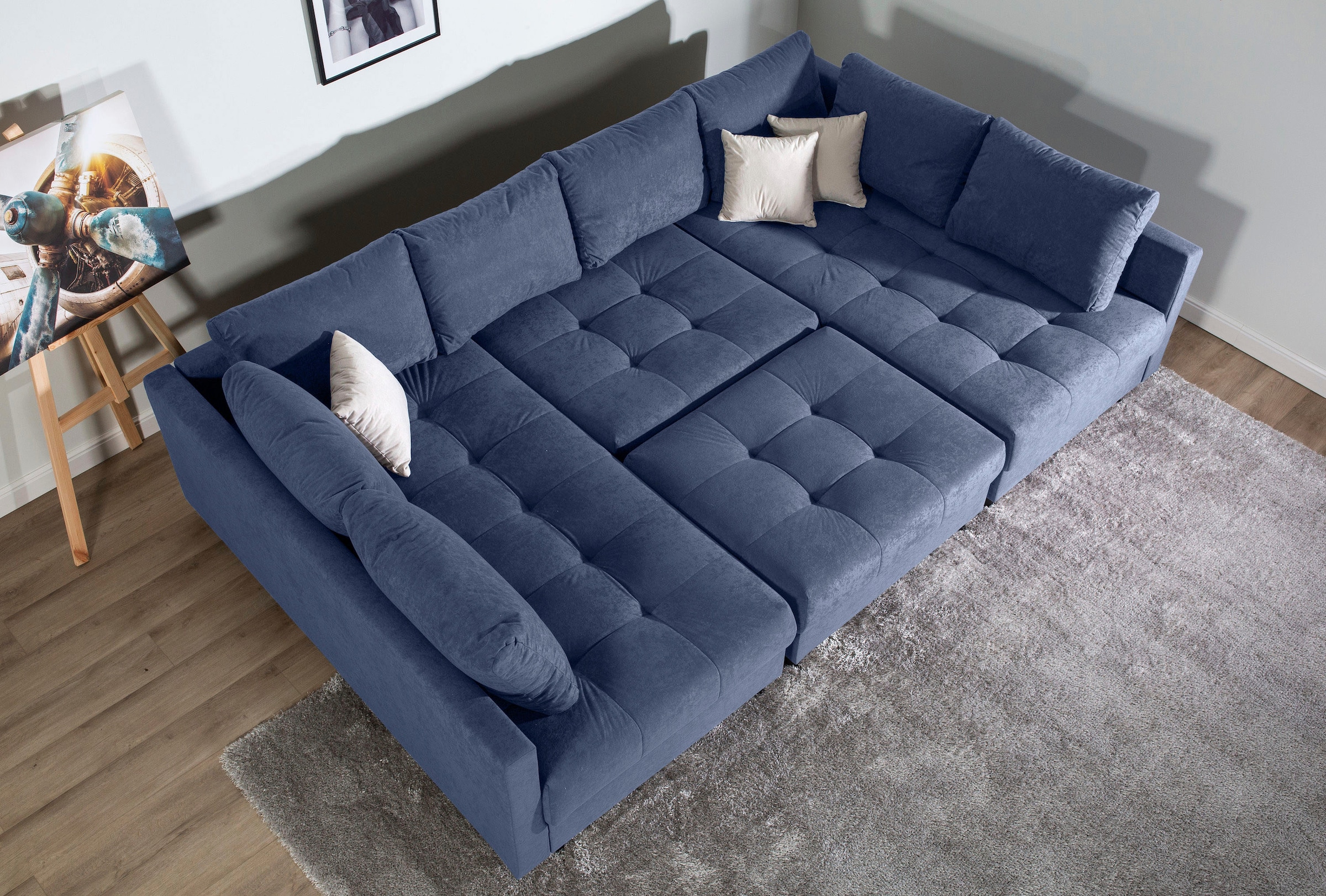COLLECTION AB Wohnlandschaft »Toni U-Form, B: 298 cm« Set: Sofa & Hocker, 3 Zierkissen, Federkern