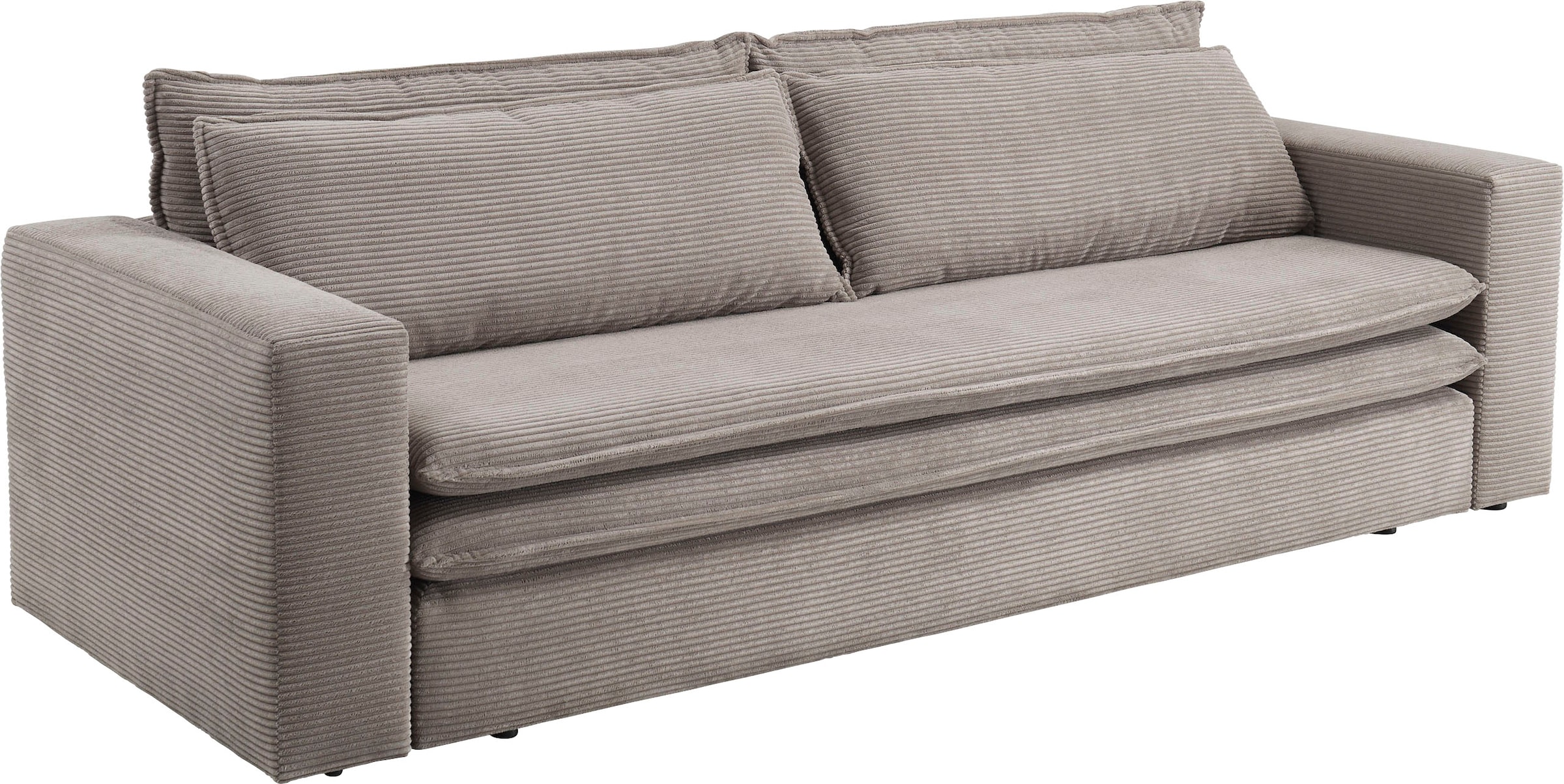 Places of Style 3-Sitzer »PIAGGE«, Cord-Bezug - mit Bettfunktion und Bettkasten, mit praktischem Topper