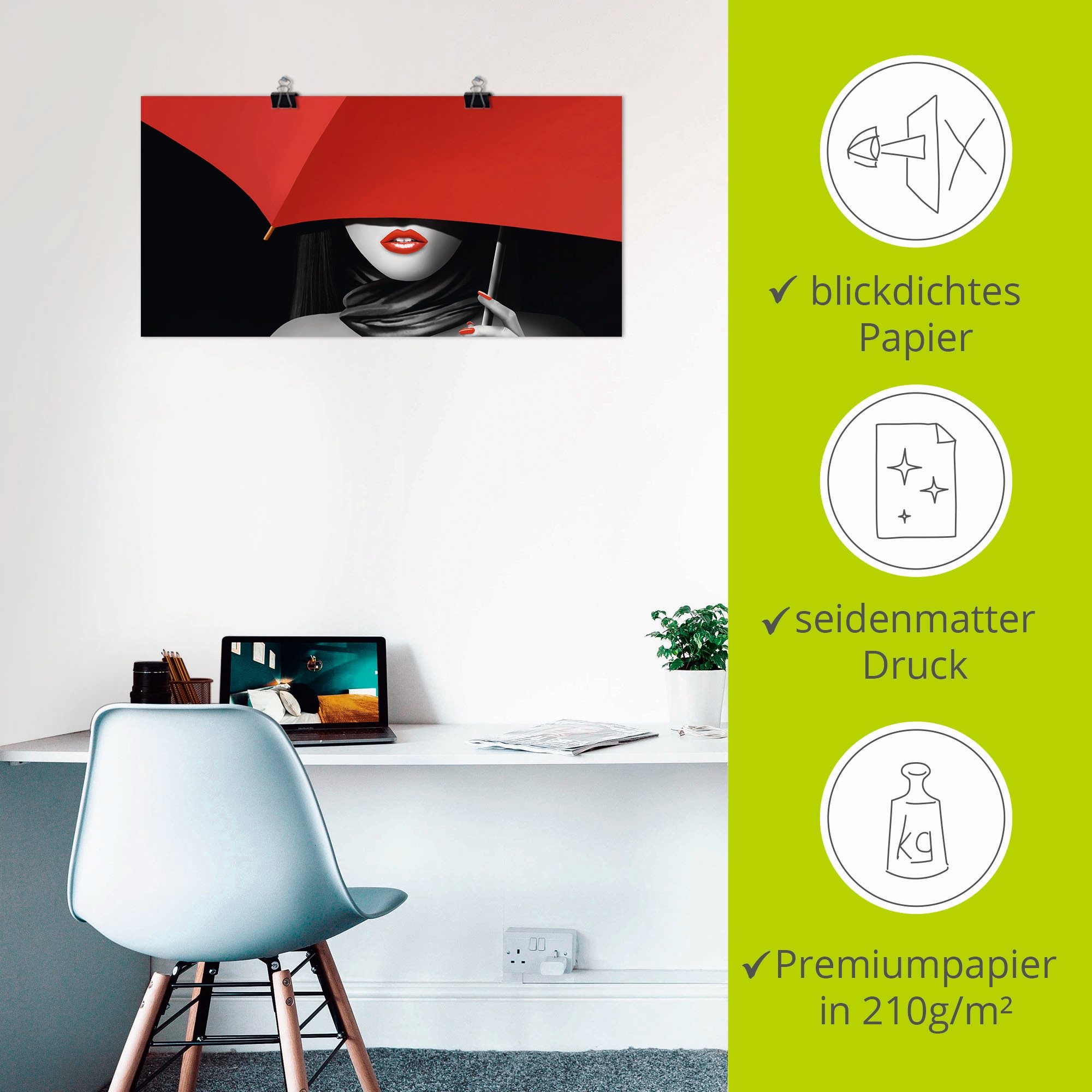 Artland Wandbild »Rote Lippen unter dem Regenschirm«, Frau, (1 St.), als Alubild, Outdoorbild, Poster, Wandaufkleber in verschied. Größen
