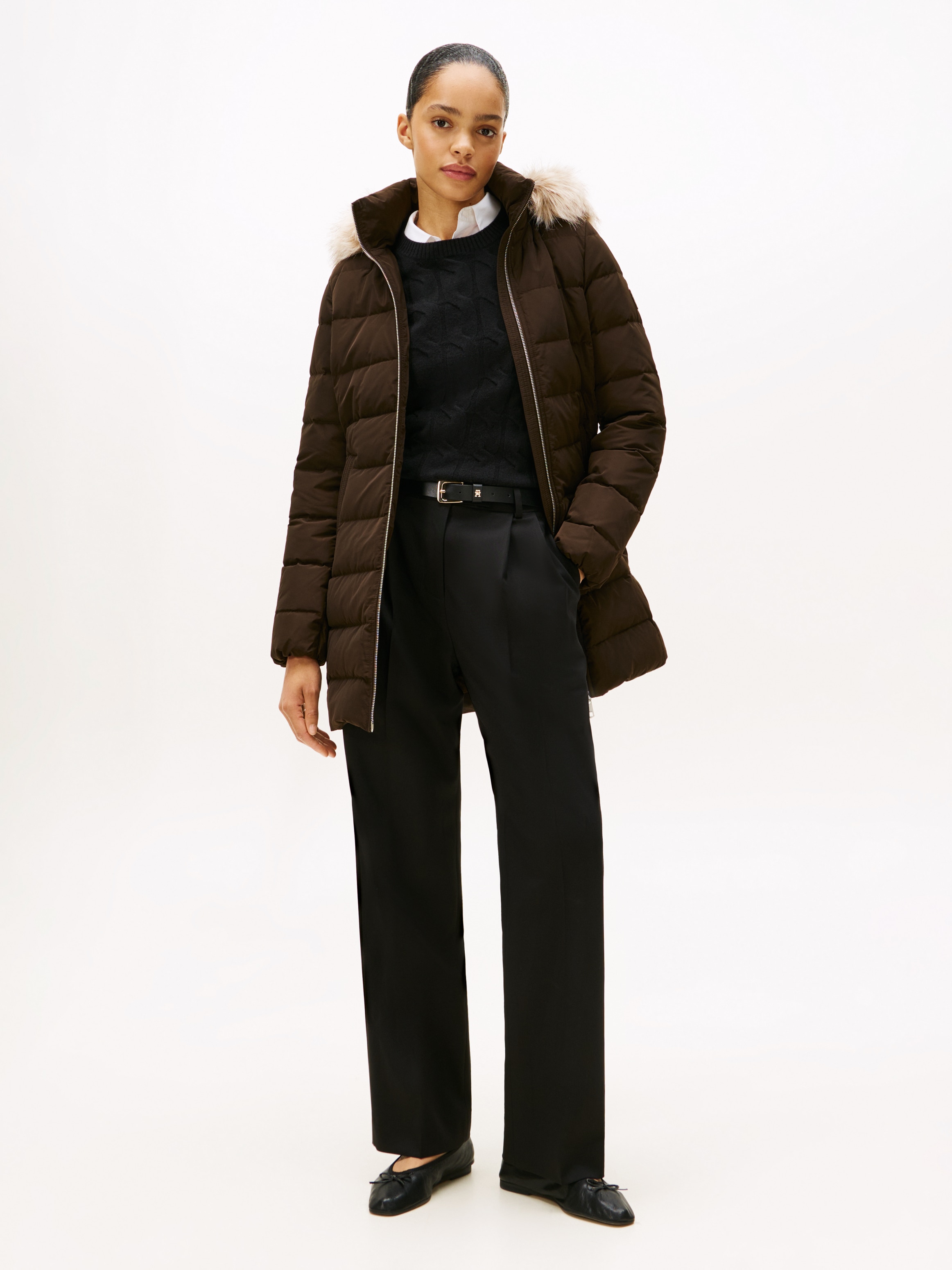 Tommy Hilfiger Steppmantel »MW DOWN SLIM COAT WITH FUR« mit Fellimitat