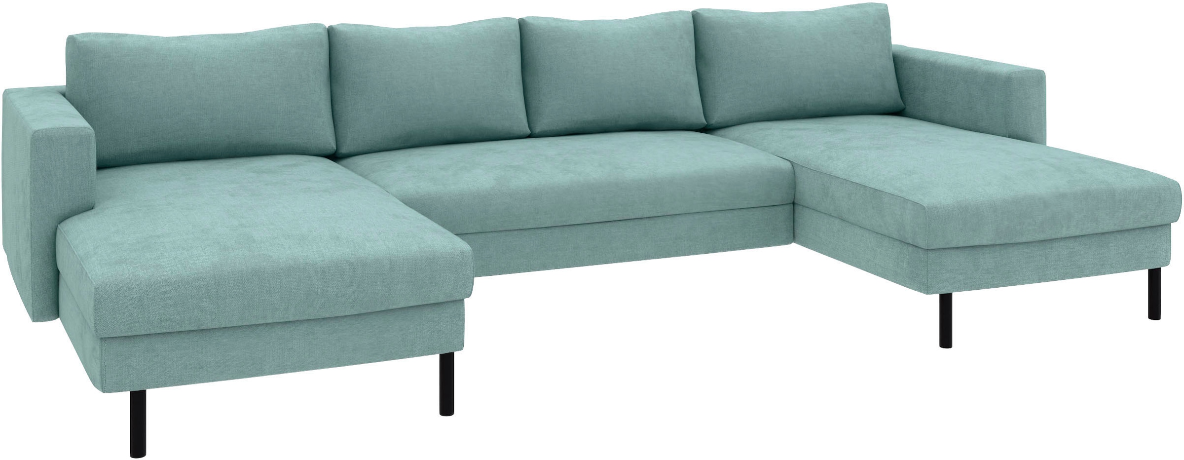 TRENDMANUFAKTUR Wohnlandschaft »Amazing II, wahlw. mit Schlaffunktion & Bettkasten, Fuß schwarz« Sofa in U-Form, in Cord, Struktur LEO o. Struktur LINO, Breite 305 cm