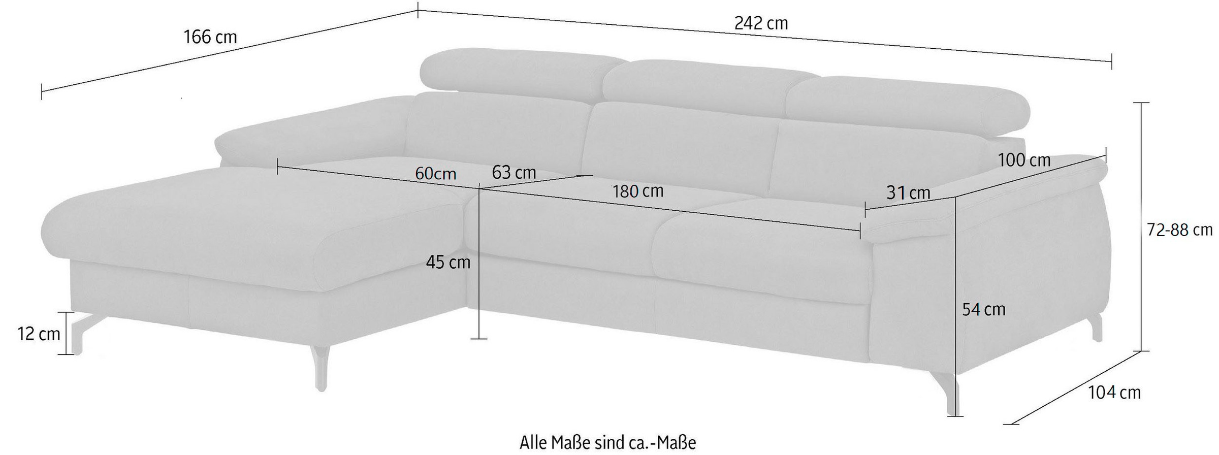 COTTA Ecksofa »Komaris L-Form«, Kopf bzw. Rückenteilverstellung, wahlweise Bettfunktion und Bettkasten