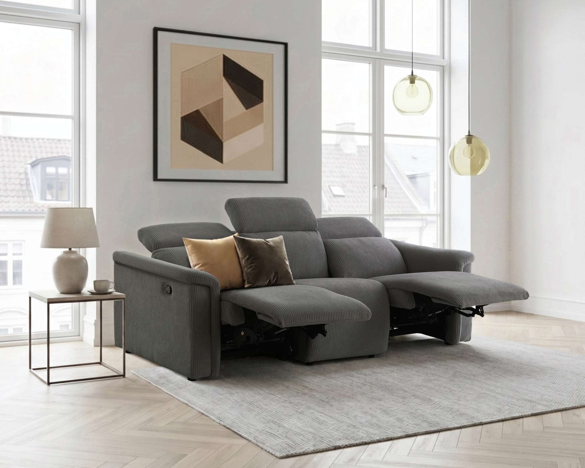 OTTO home 3-Sitzer »LUND NEW Cord (219cm), manuelle/elektrische Relaxfunktion in 2 Sitzen« USB-A/C bei elektrischer Variante und Kopfteilverstellung