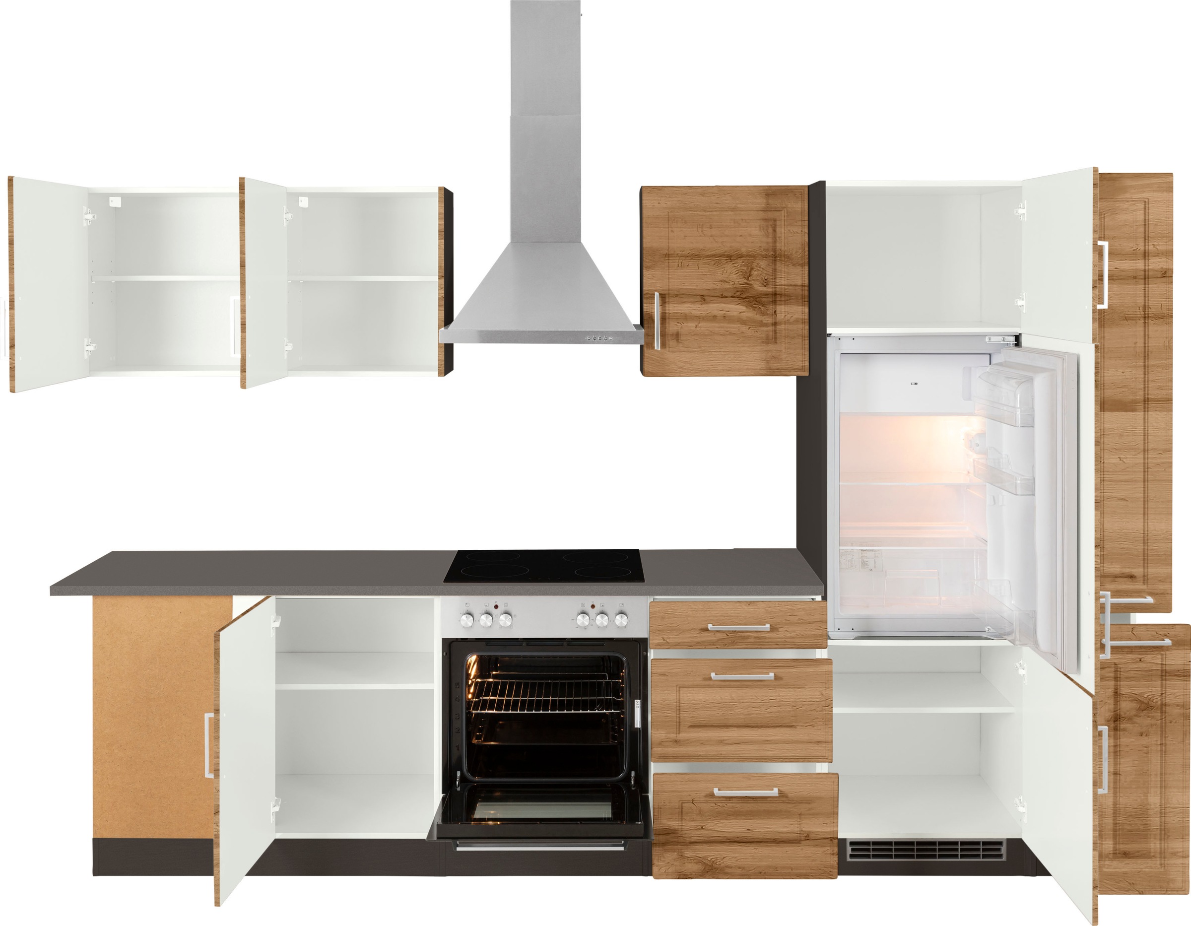 KOCHSTATION Winkelküche »KS-Stockholm«, Stellbreite 220/310 cm, mit hochwertigen MDF Fronten im Landhaus-Stil