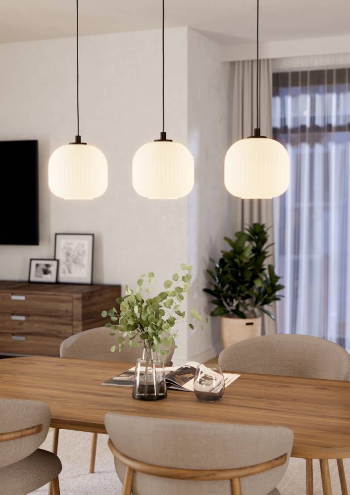 EGLO Hängeleuchte »MANTUNALLE Pendellampe, Stahl, Glas, IP20, E27, Esstischlampe, Lampe«, 3 flammig, Leuchtmittel E27 | ohne Leuchtmittel, Elegante Hängelampe für Esszimmer, Küche oder Wohnzimmer