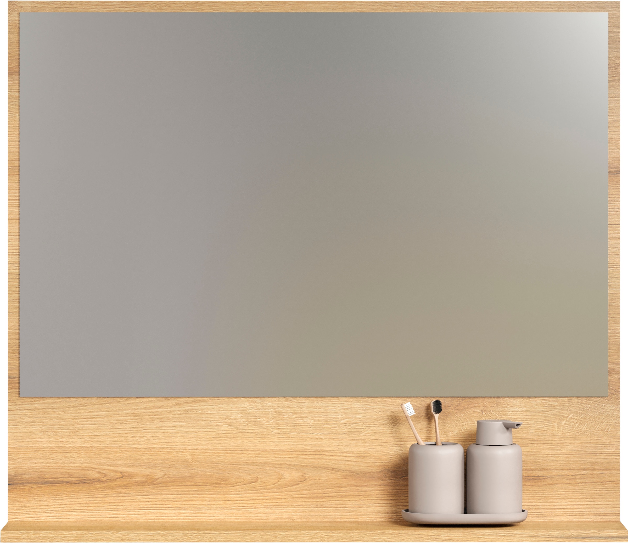 welltime Badspiegel »Amrum«, (1 St.), Eleganter Badezimmerspiegel mit Ablage - Maße (B/T/H) 60-80/14/74 cm