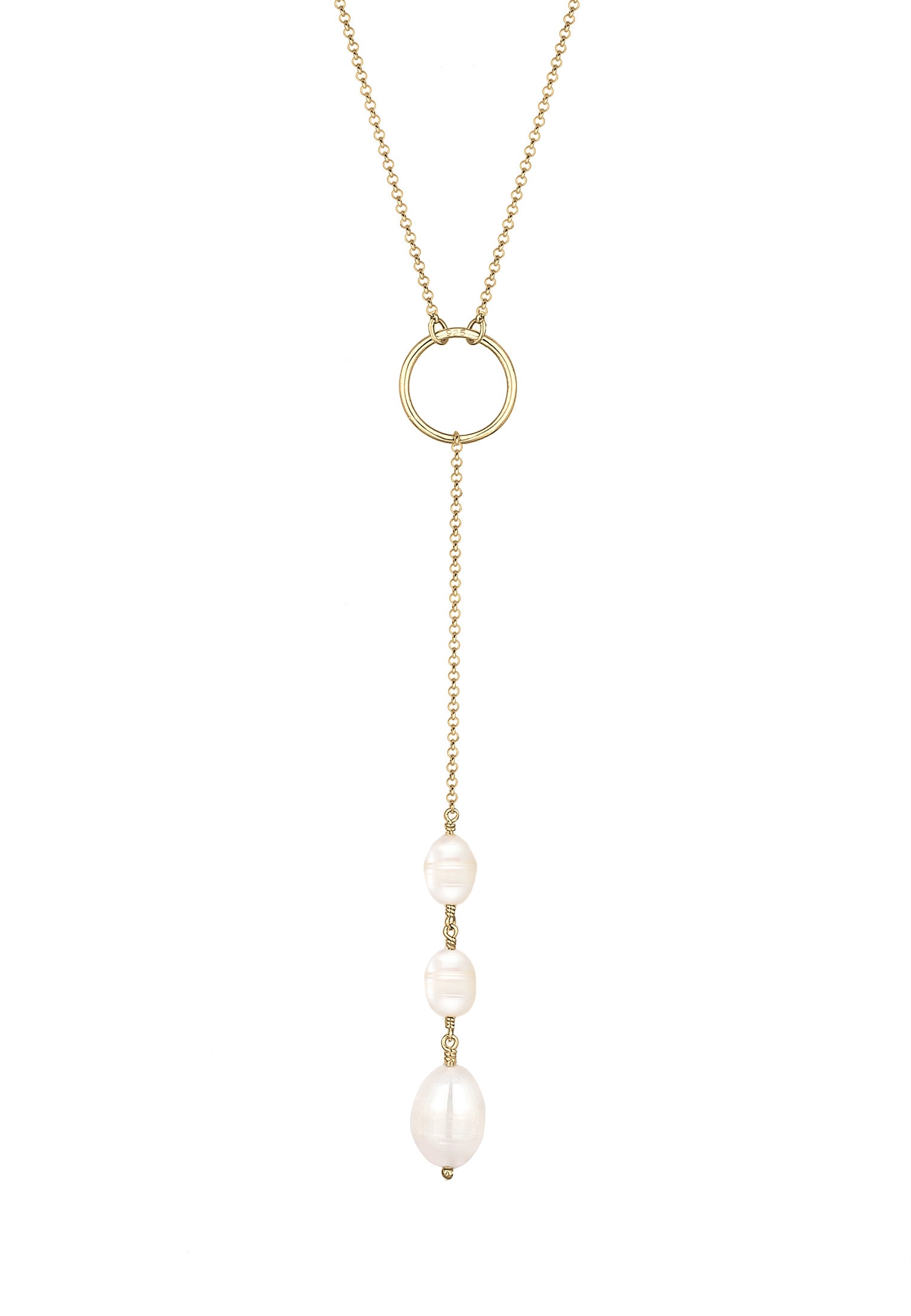 Elli Silberkette »Halskette Y-Kette Baroque Süßwasserzuchtperlen 925 Sterling Silber vergoldet«