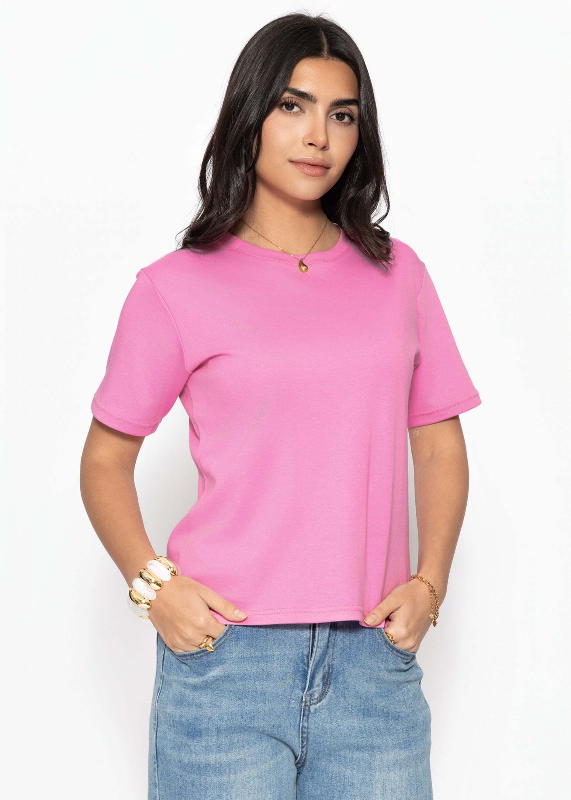 SASSYCLASSY T-Shirt »Rundhals T-Shirt« Legeres Top aus Baumwolle in lockerer Passform
