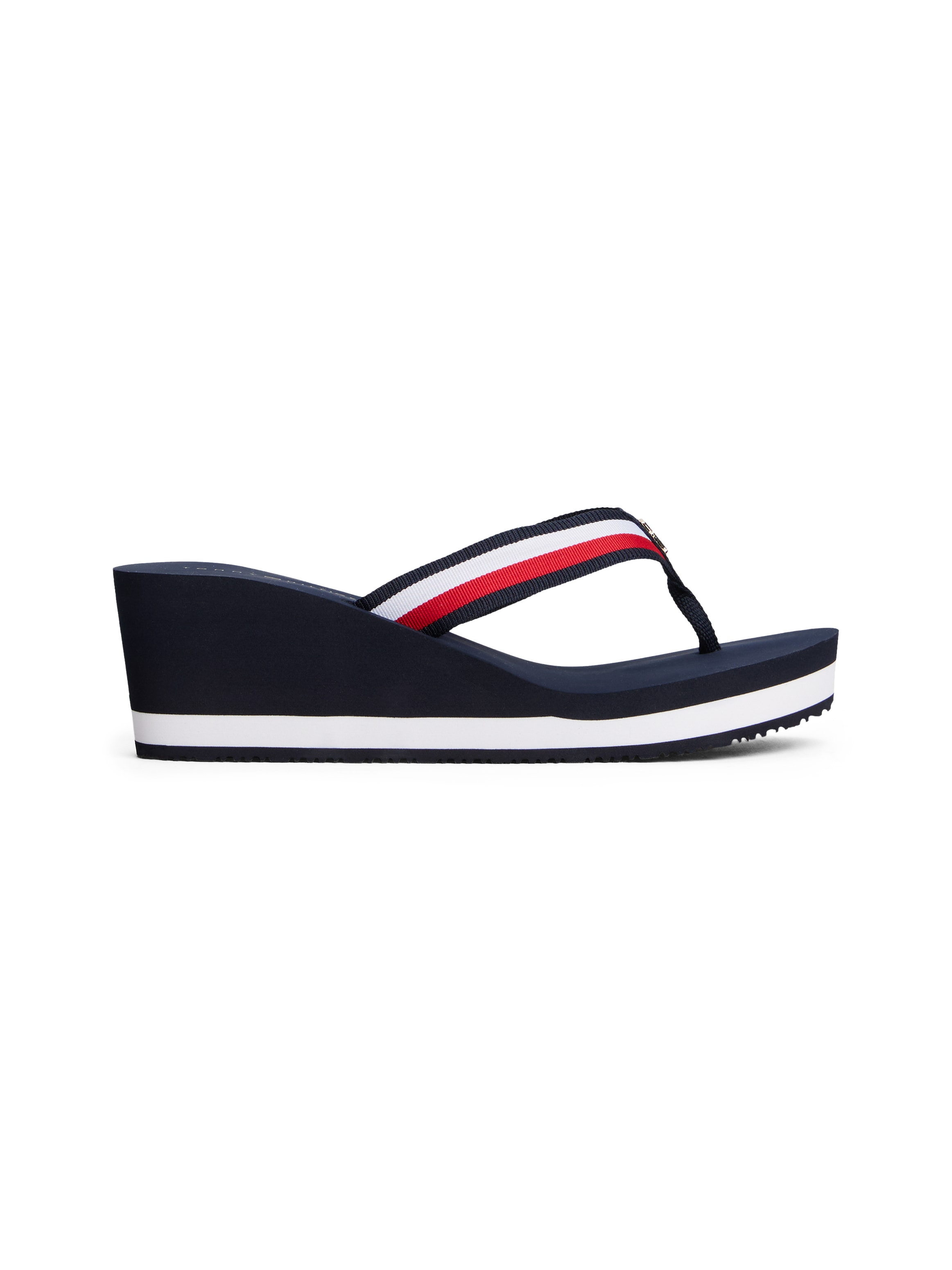 Tommy Hilfiger Dianette »TH CORPORATE WEDGE BEACH SANDAL«, Keilabsatz, Sommerschuh, Zehentrenner mit gestreiften Bandagen