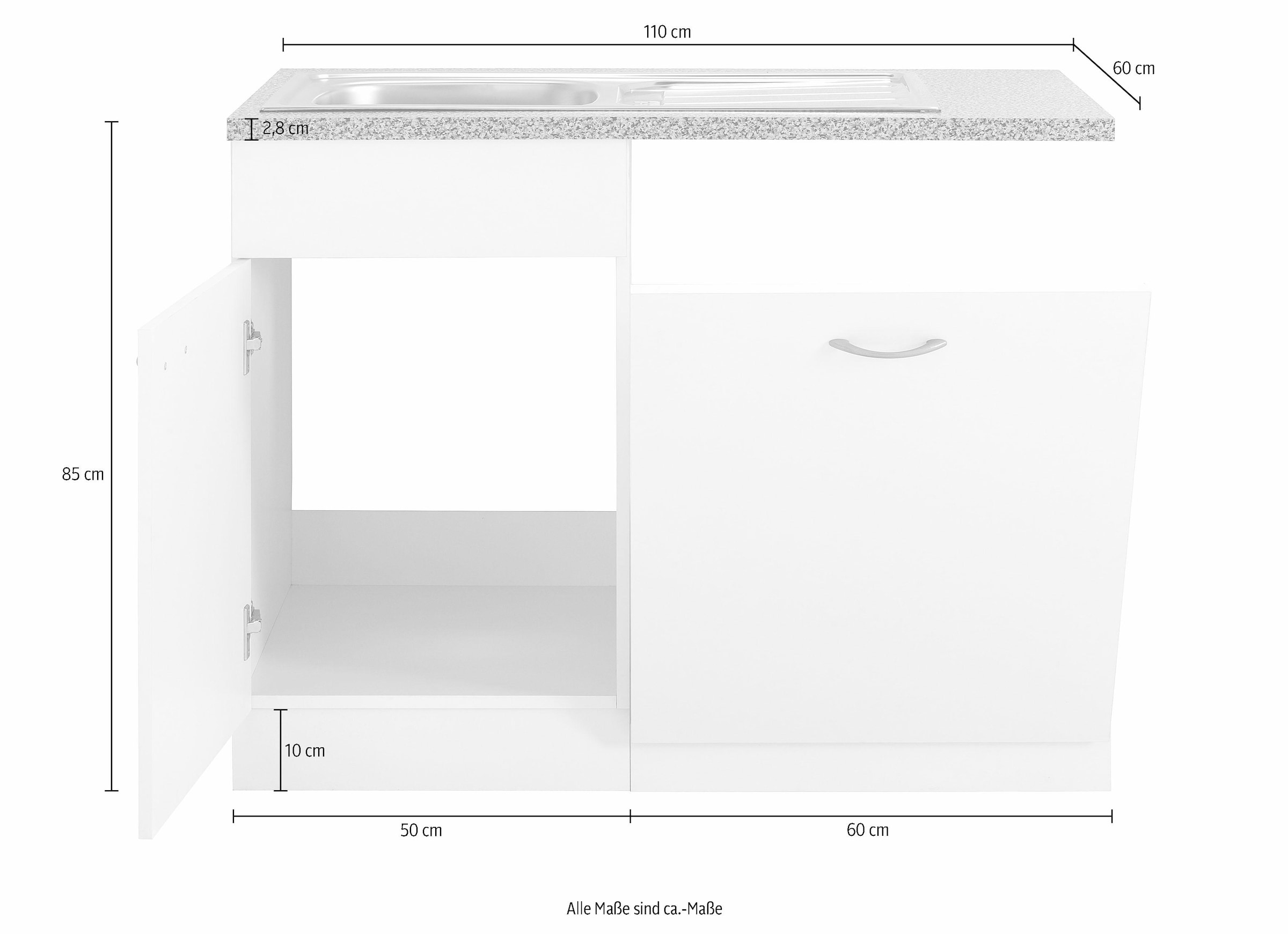 wiho Küchen Spülenschrank »Kiel«, 110 cm breit, inkl. Tür/Griff/Sockel für  Geschirrspüler bei OTTO