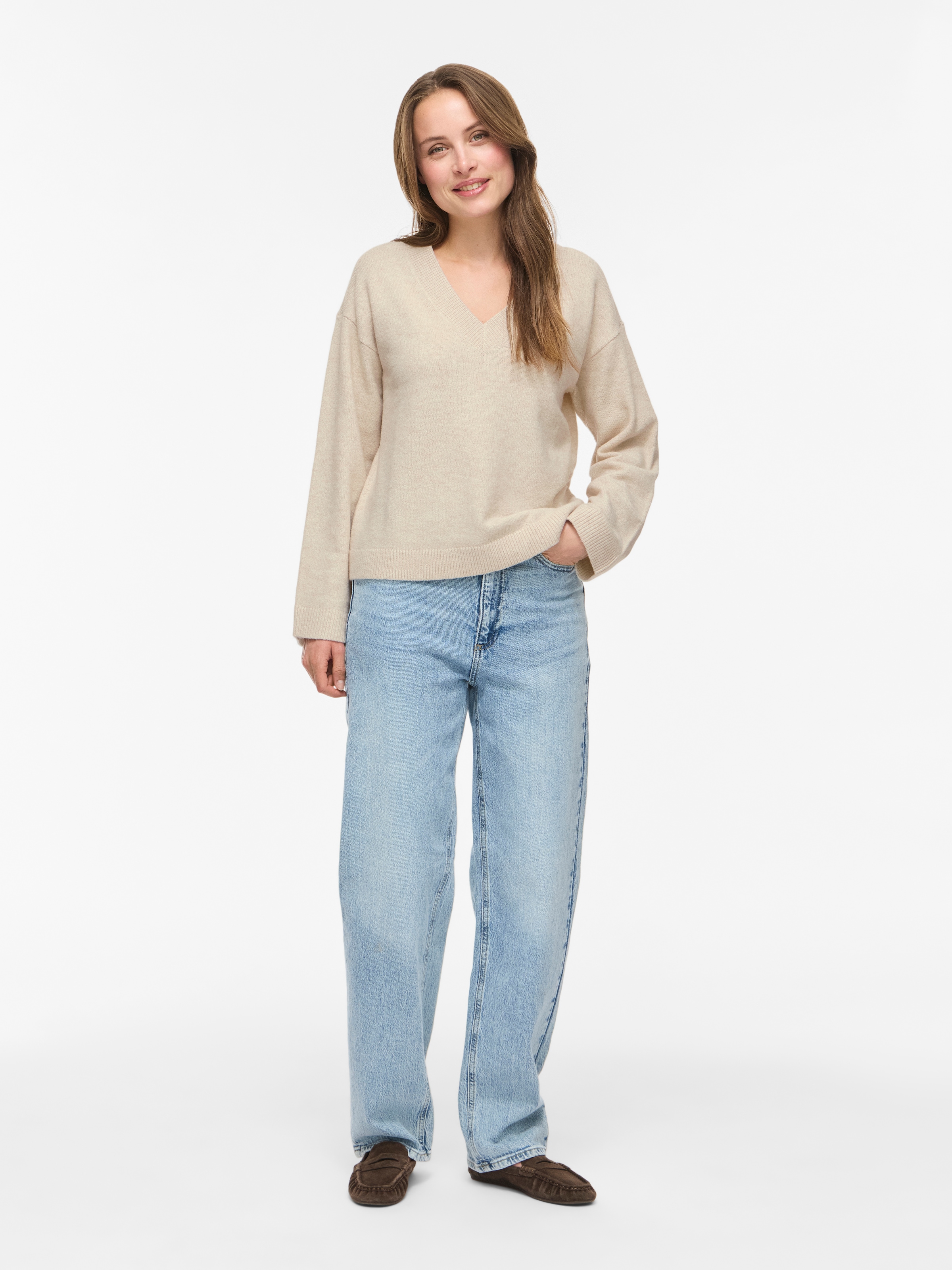 Vila Strickpullover »VILIGA L/S REV V-NECK KNIT TOP - NOOS« Materialmix, regular fit