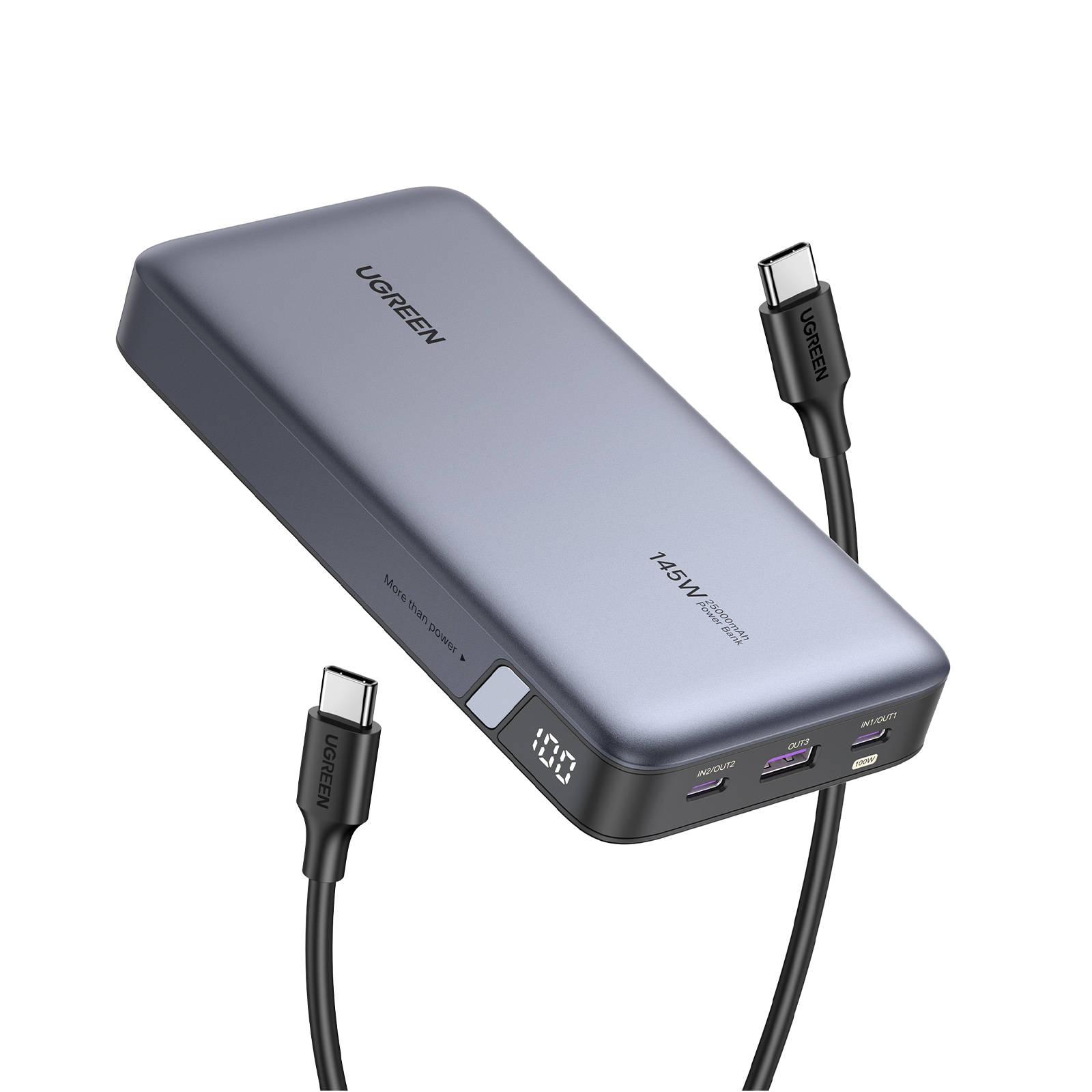 UGREEN Powerbank, 25000 mAh, Turbo-Ladung, 145W, viel Kapazität: drei Geräte gleichzeitig laden