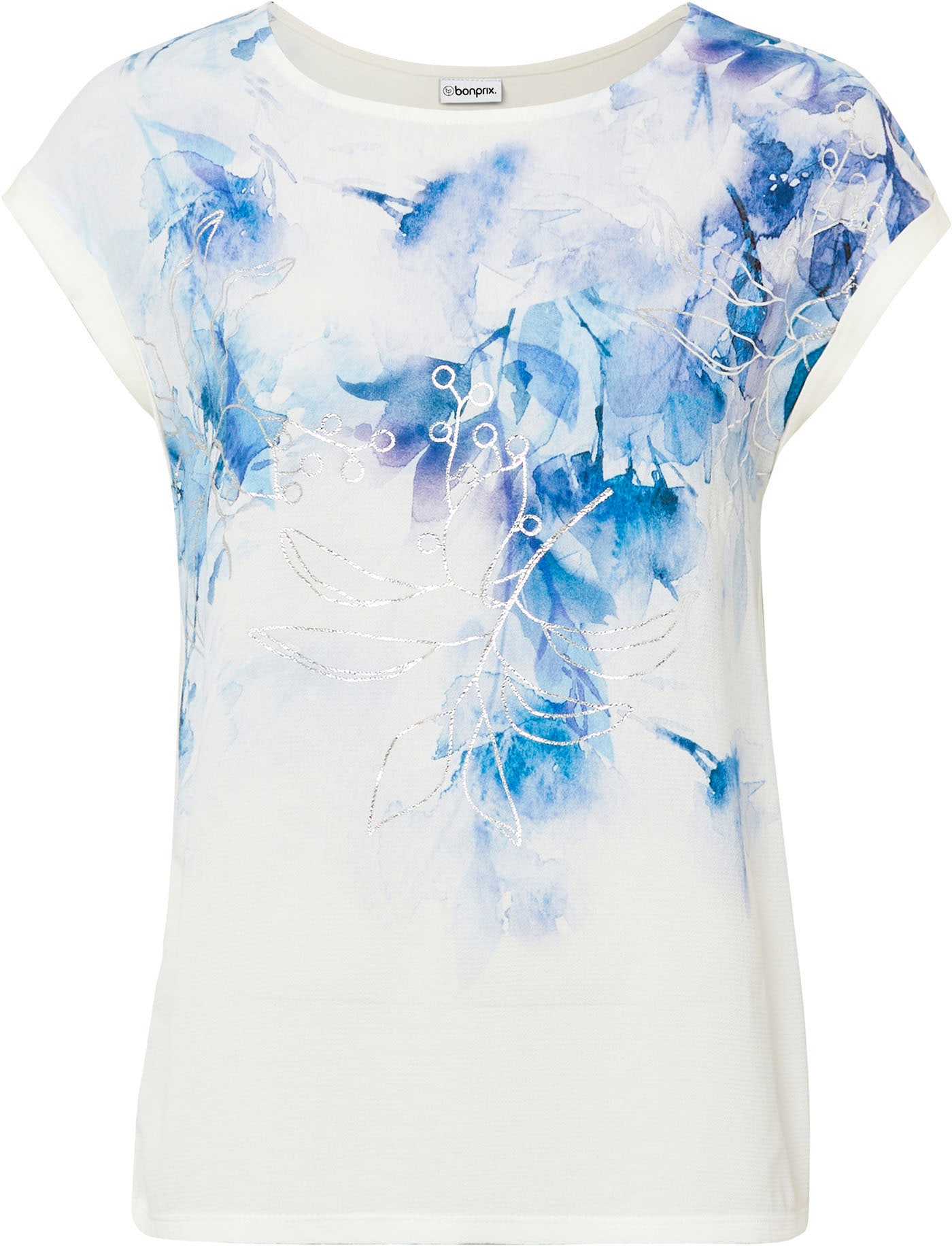 bonprix Blusenshirt figurumspielende Passform, Kurzarm-Design, mit Blumenmuster