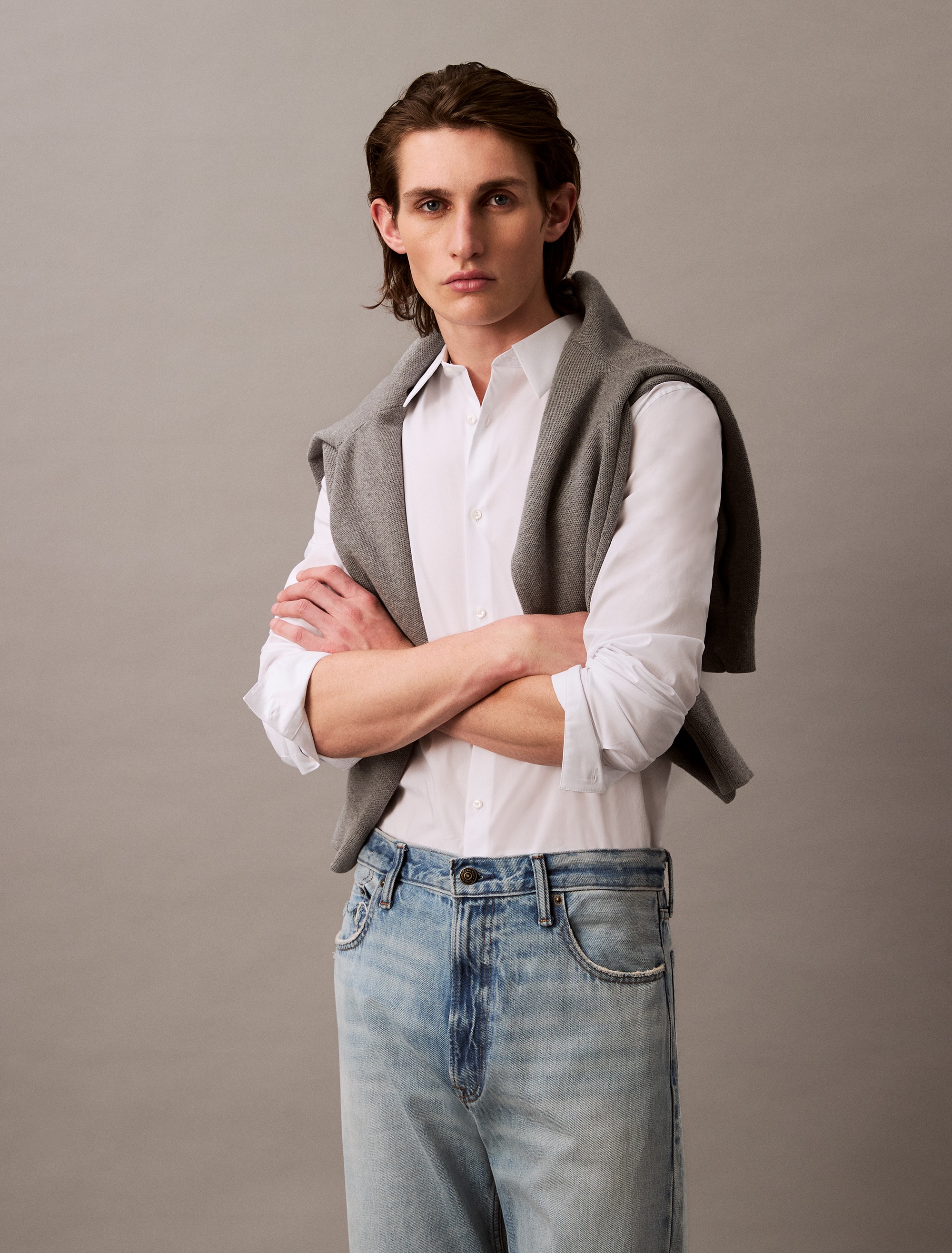 Calvin Klein Herren Langarmhemd »LONG SLEEVE SOLID STRETCH SLIM SHIRT« slim fit in weiß, Größe L