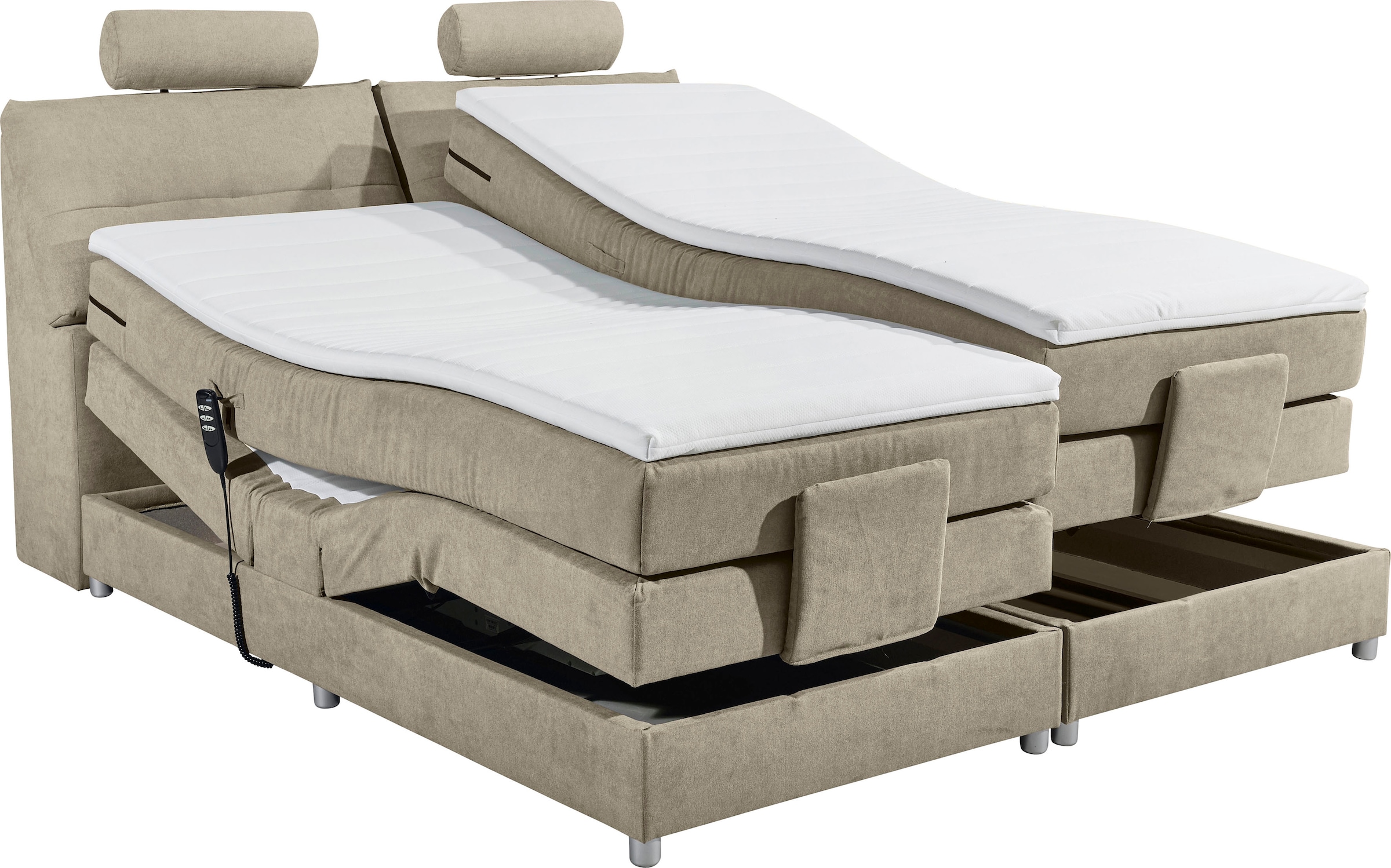 ED EXCITING DESIGN Boxspringbett »Palermo«, inkl. Motor, Topper, Kopfstütze und Stauraum im Kopfteil
