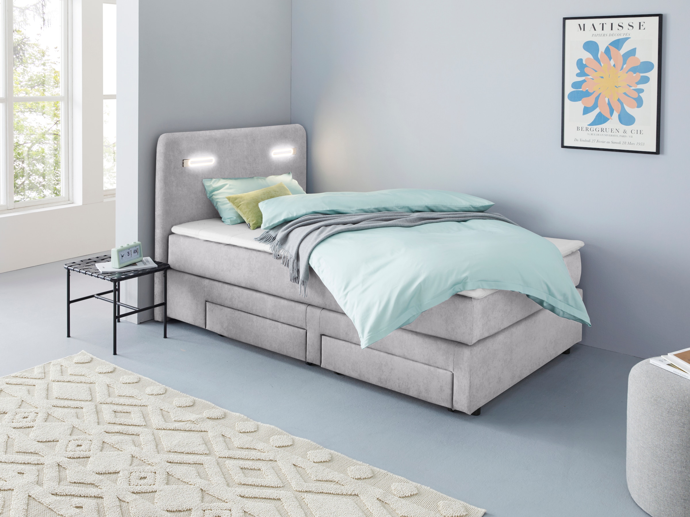 Home affaire Boxbett »Luan« Schubkästen, LED-Beleuchtung und Topper, in Breite 120 cm und 180 cm