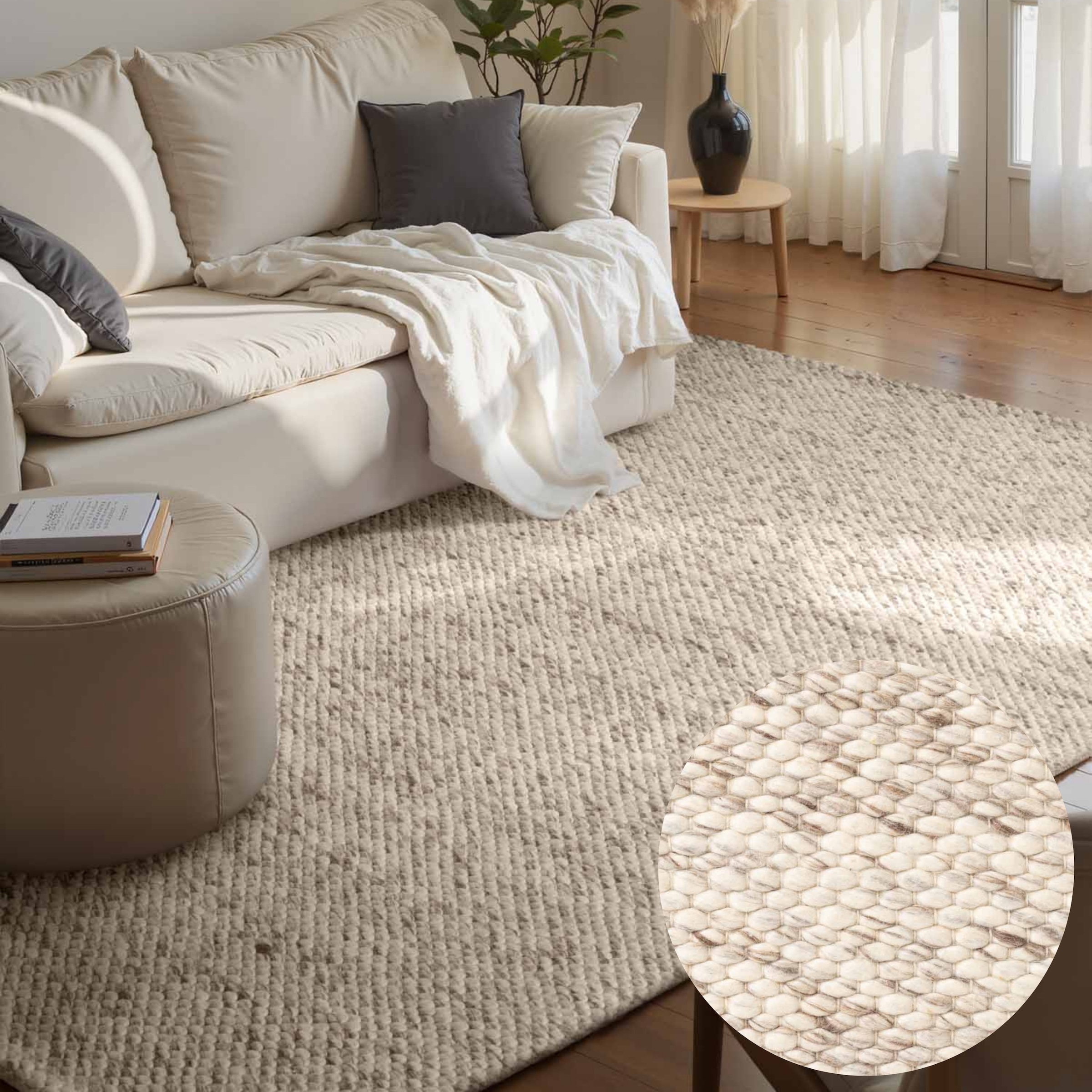 ELLE DECORATION Wollteppich »Beans« rechteckig 10 mm Höhe Handweb Teppich Wolle, Perlenstruktur, Wohnzimmer, Schlafzimmer, Flur