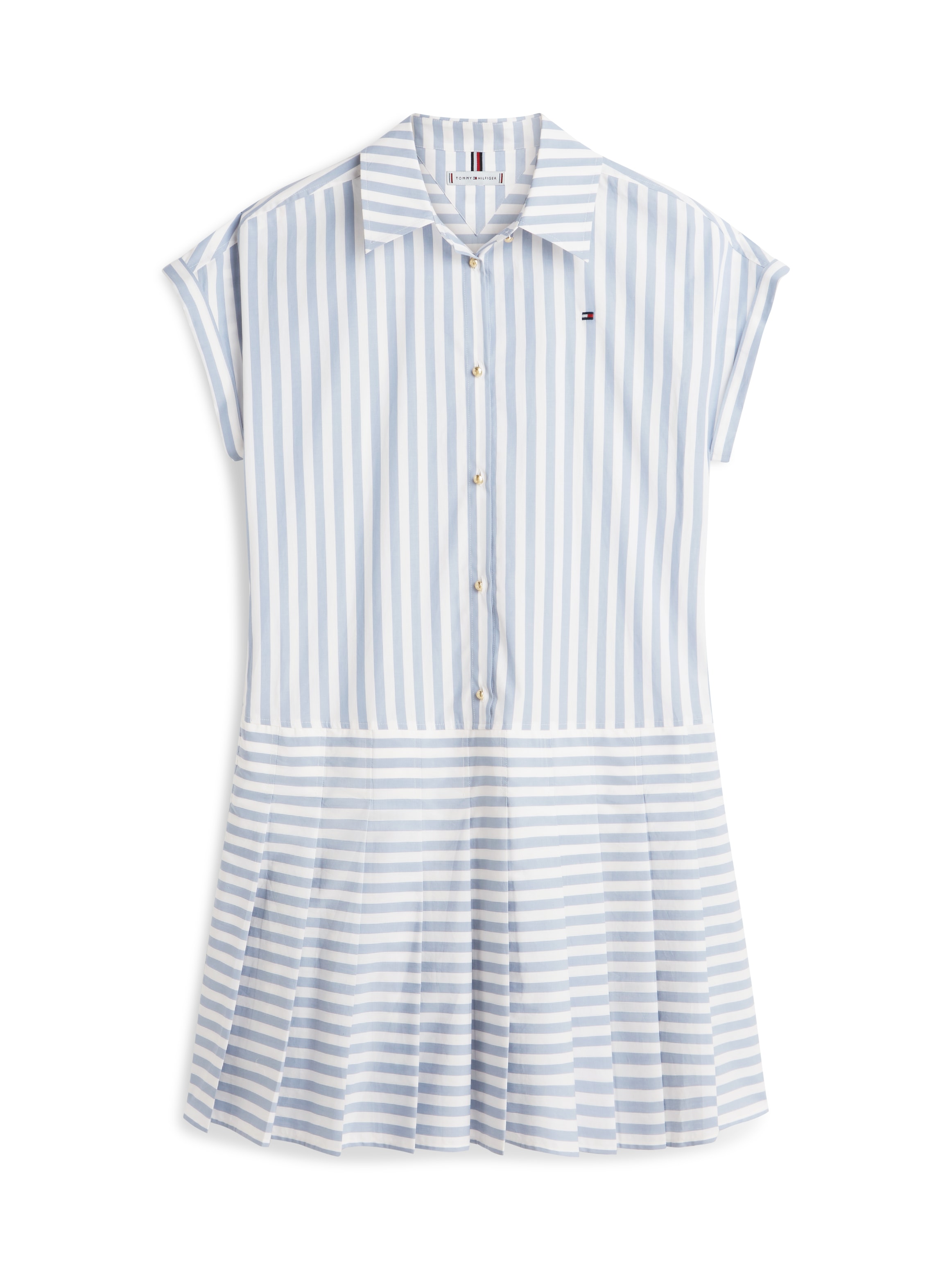 Tommy Hilfiger Shirtkleid »POPLIN PLEATED SHORT SS DRESS« mit Logo-Stickerei
