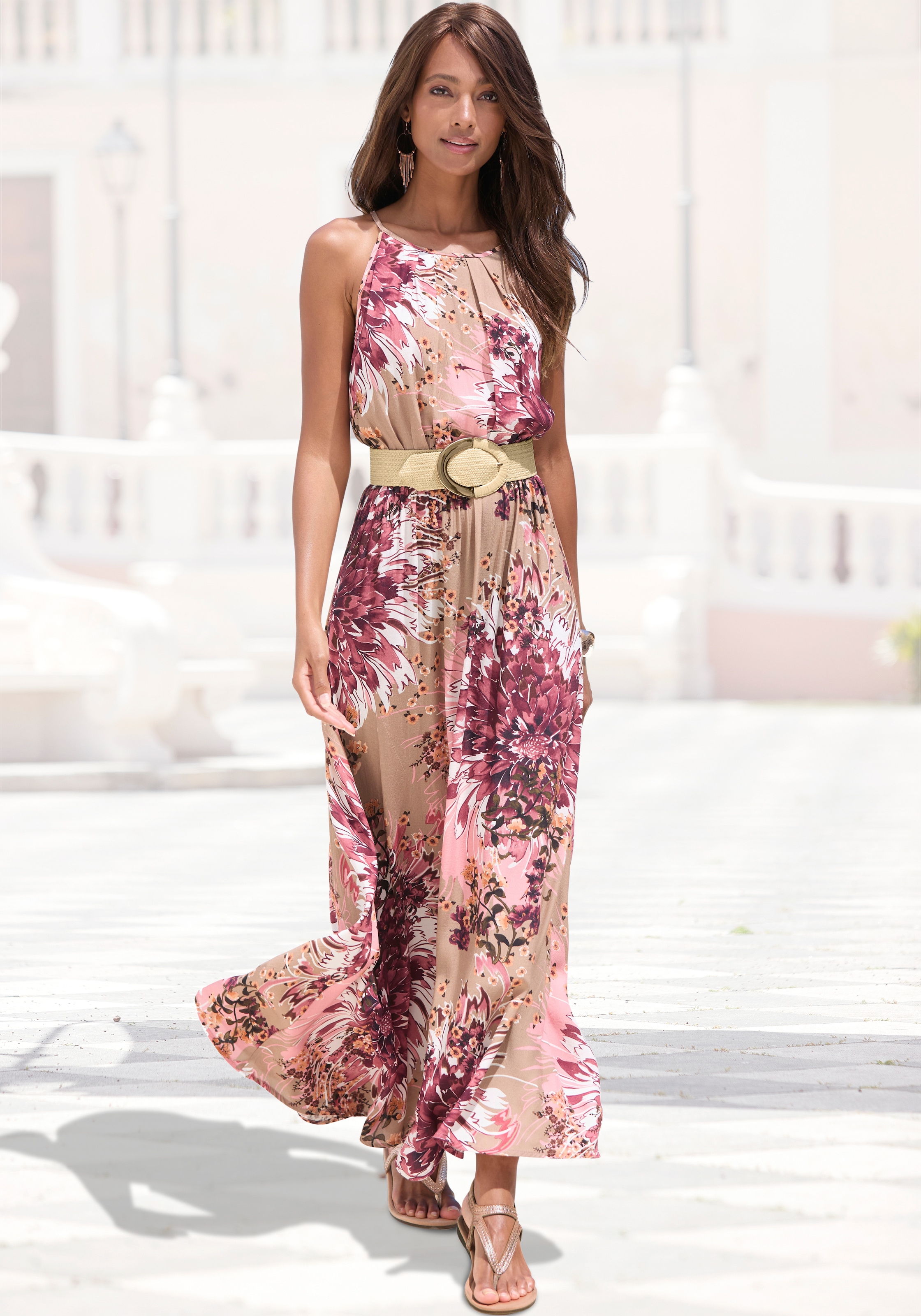LASCANA Maxikleid »mit Alloverprint und Knopfleiste hinten, aus gewebter Viskose« luftiges Sommerkleid, elegantes Webkleid, Strandkleid, casual