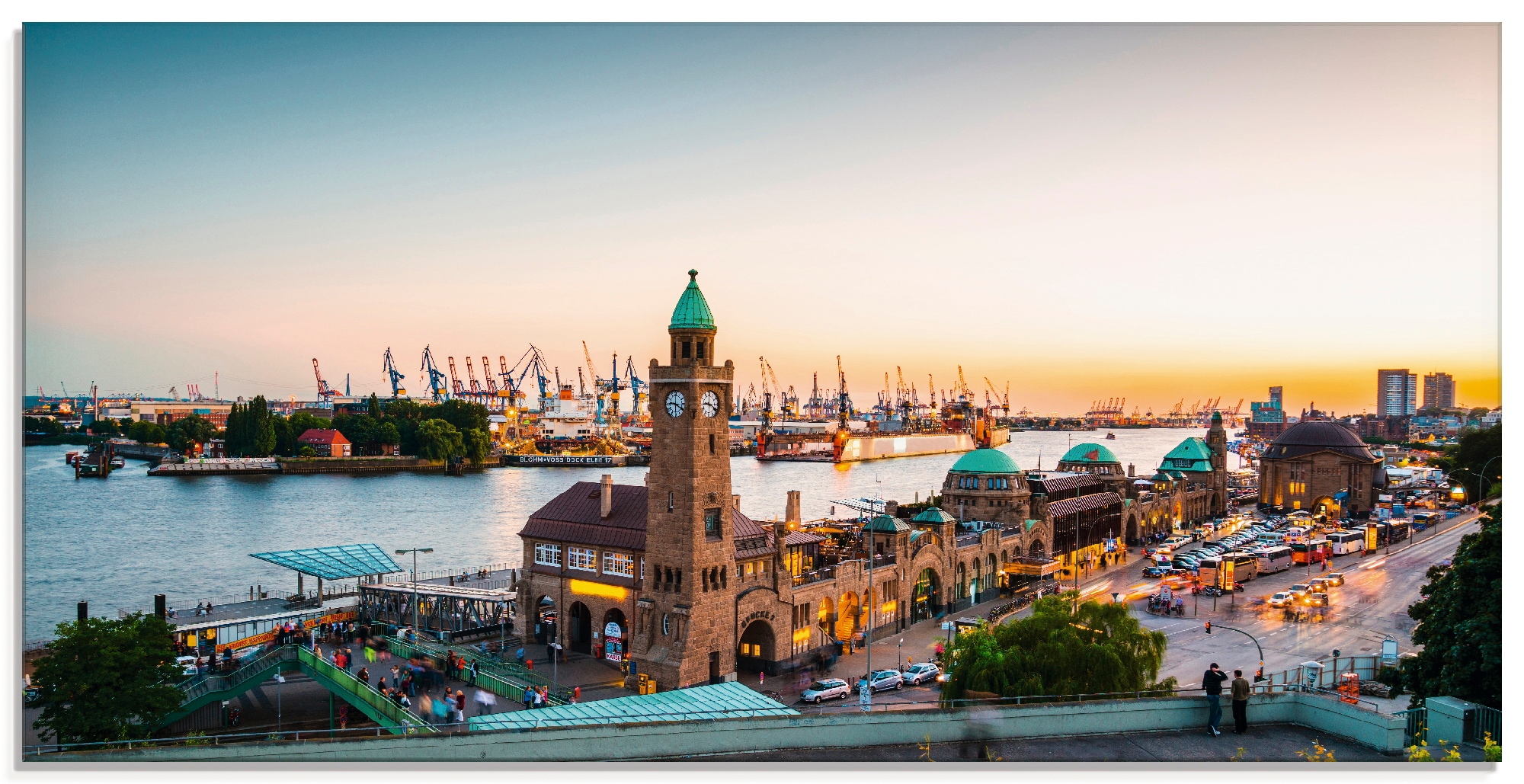 Glasbild »Hamburg Hafen und Landungsbrücken«, Deutschland, (1 St.), in verschiedenen...