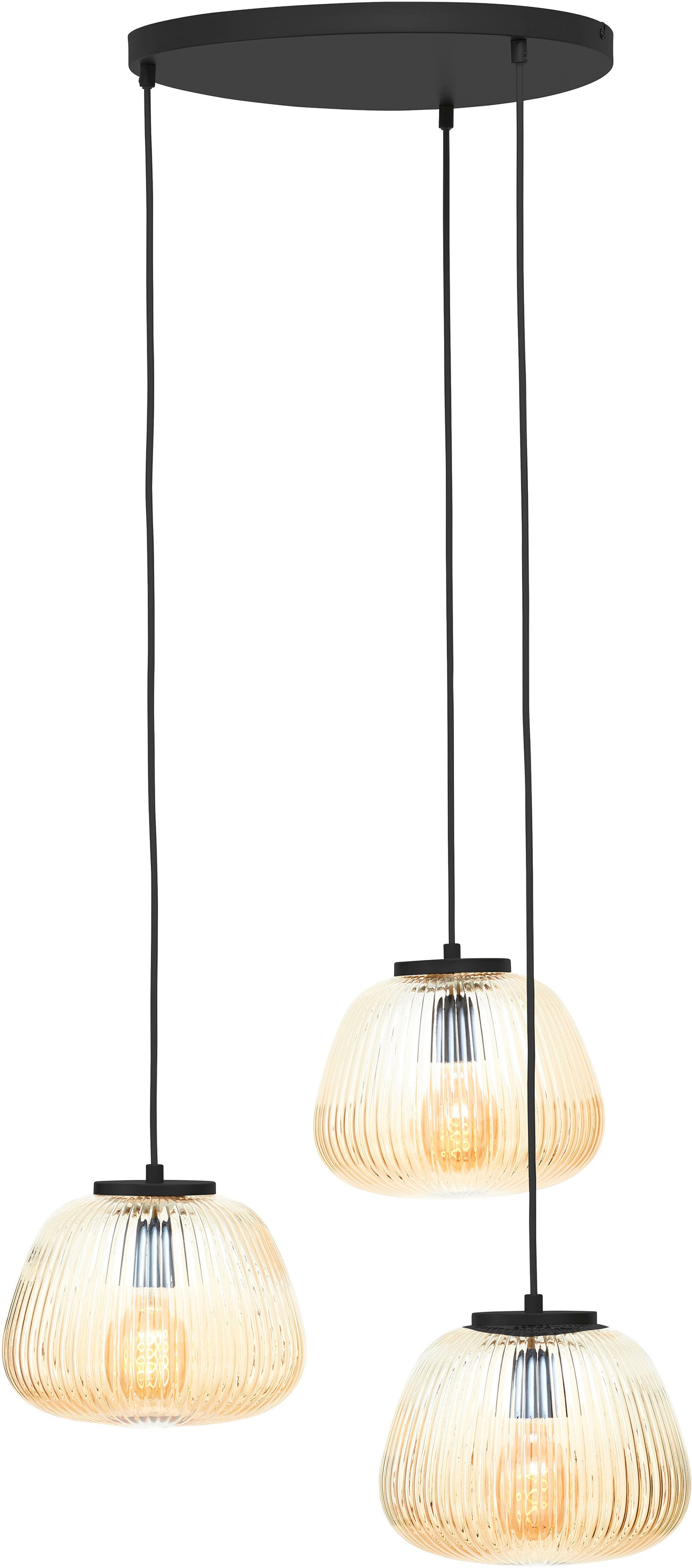 Brilliant Pendelleuchte »Kaizen«, 3 flammig, Leuchtmittel E27 | ohne Leuchtmittel, Riffelglas, D 40 cm, E27, kürzbar, Amber-Bernsteinfarben