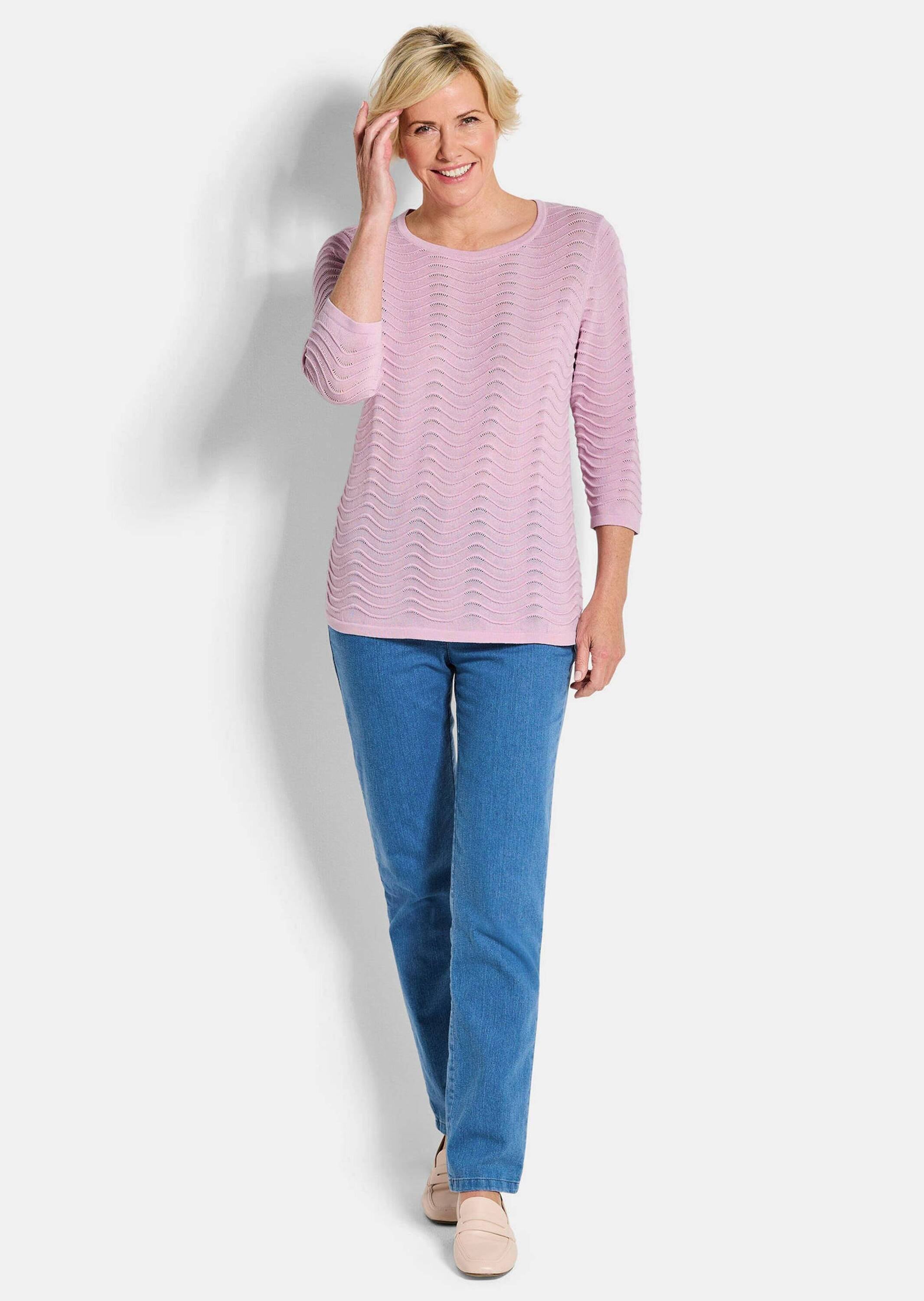 GOLDNER Rundhalspullover »Kurzgröße Sommerpullover mit Wellenstruktur« moderner Wellenstrick