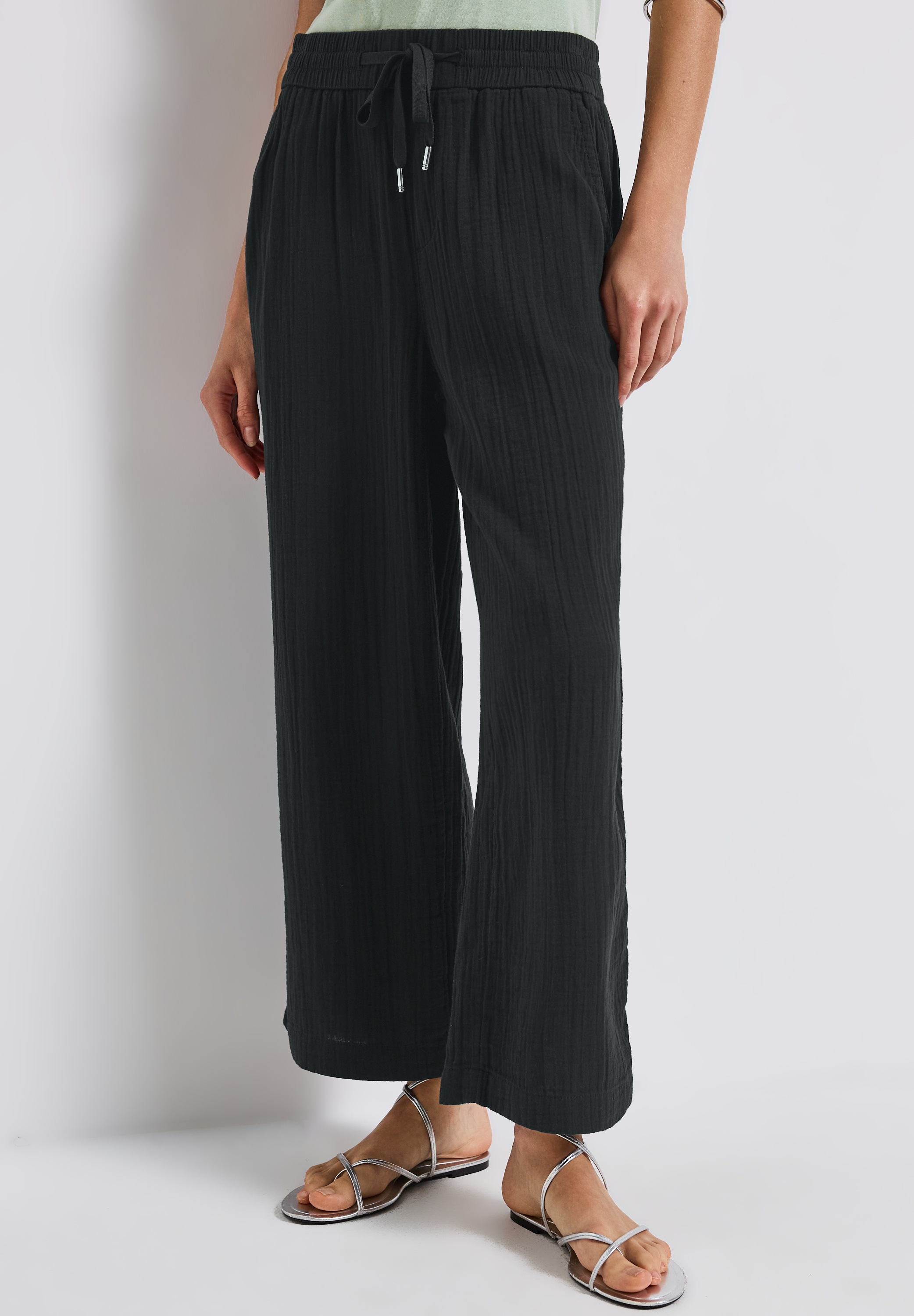 STREET ONE Stoffhose, Sommerhose mit elastischem Bund und Tunnelzug, im Musselin-Look