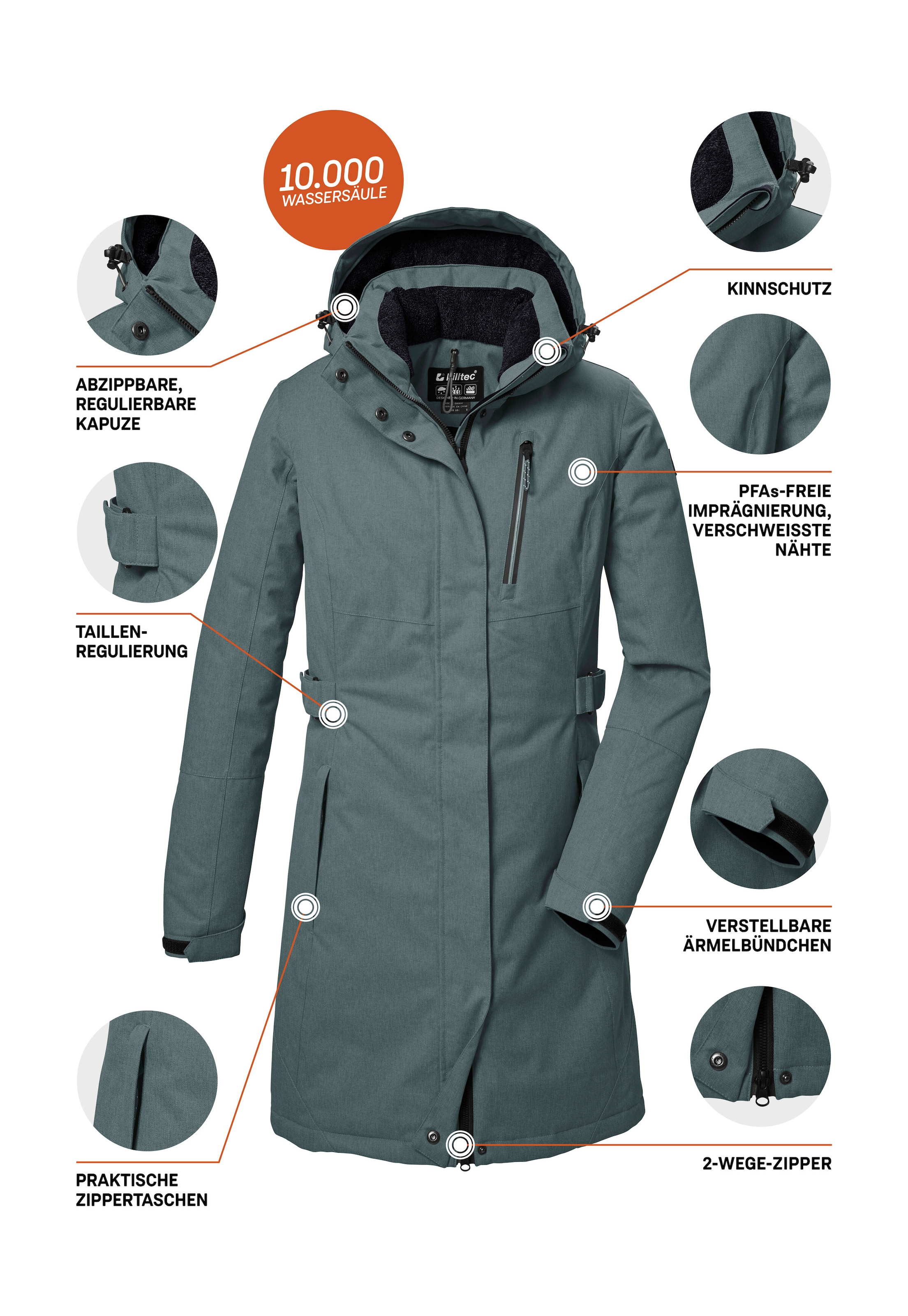 Killtec Parka »KOW 303 WMN PRK«, Wasserdichter, atmungsaktiver Damenparka mit abnehmbarer Kapuze