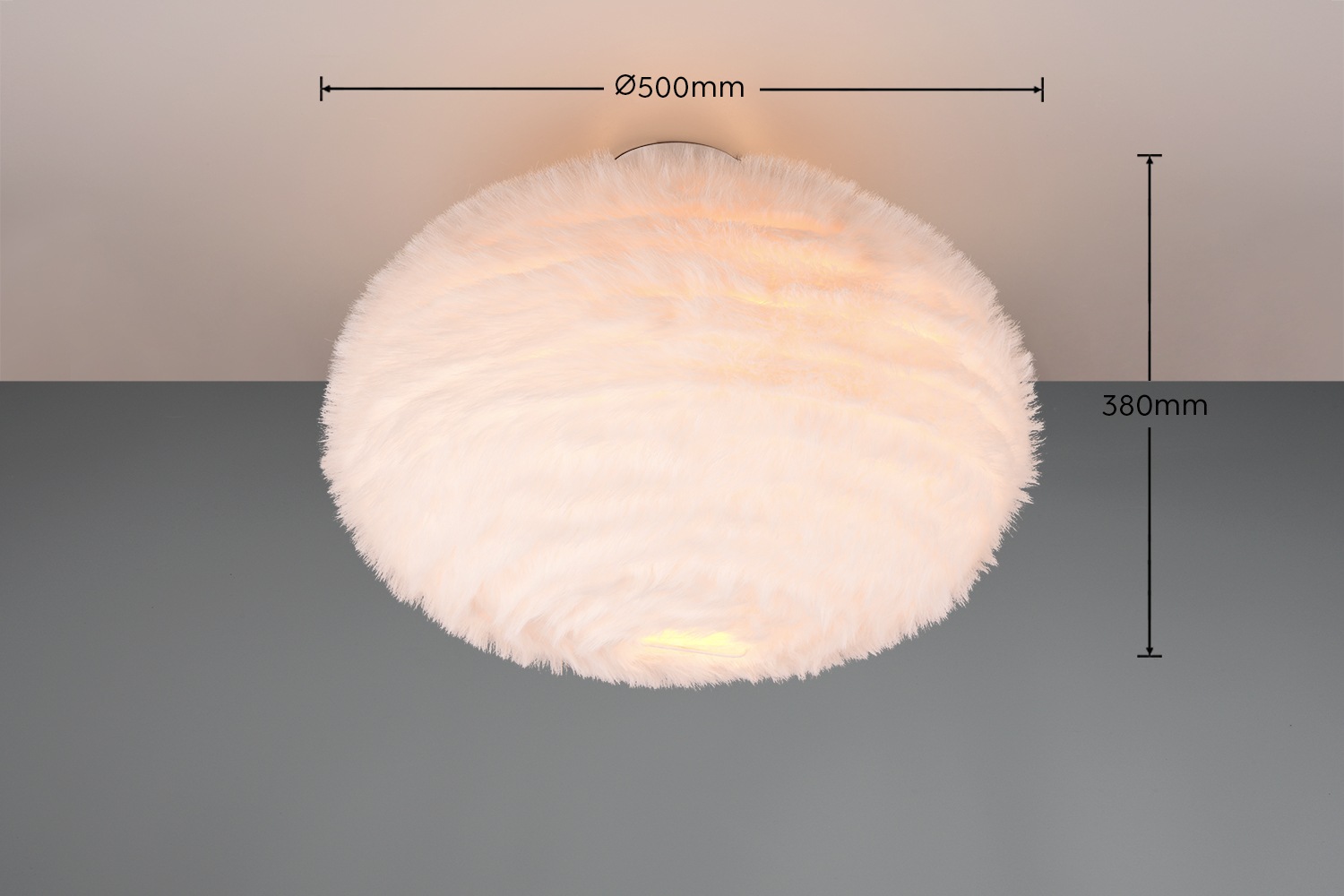 REALITY Leuchten Deckenleuchte »FURRY, E27 Deckenlampe mit Plüsch Lampenschirm Höhe 38 cm Ø 50 cm« E27 1 Stk. warmweiß - kaltweiß exkl 2xE27 max 10W, Plüsch Deckenlampe weiß Schlafzimmer Wohnzimmer