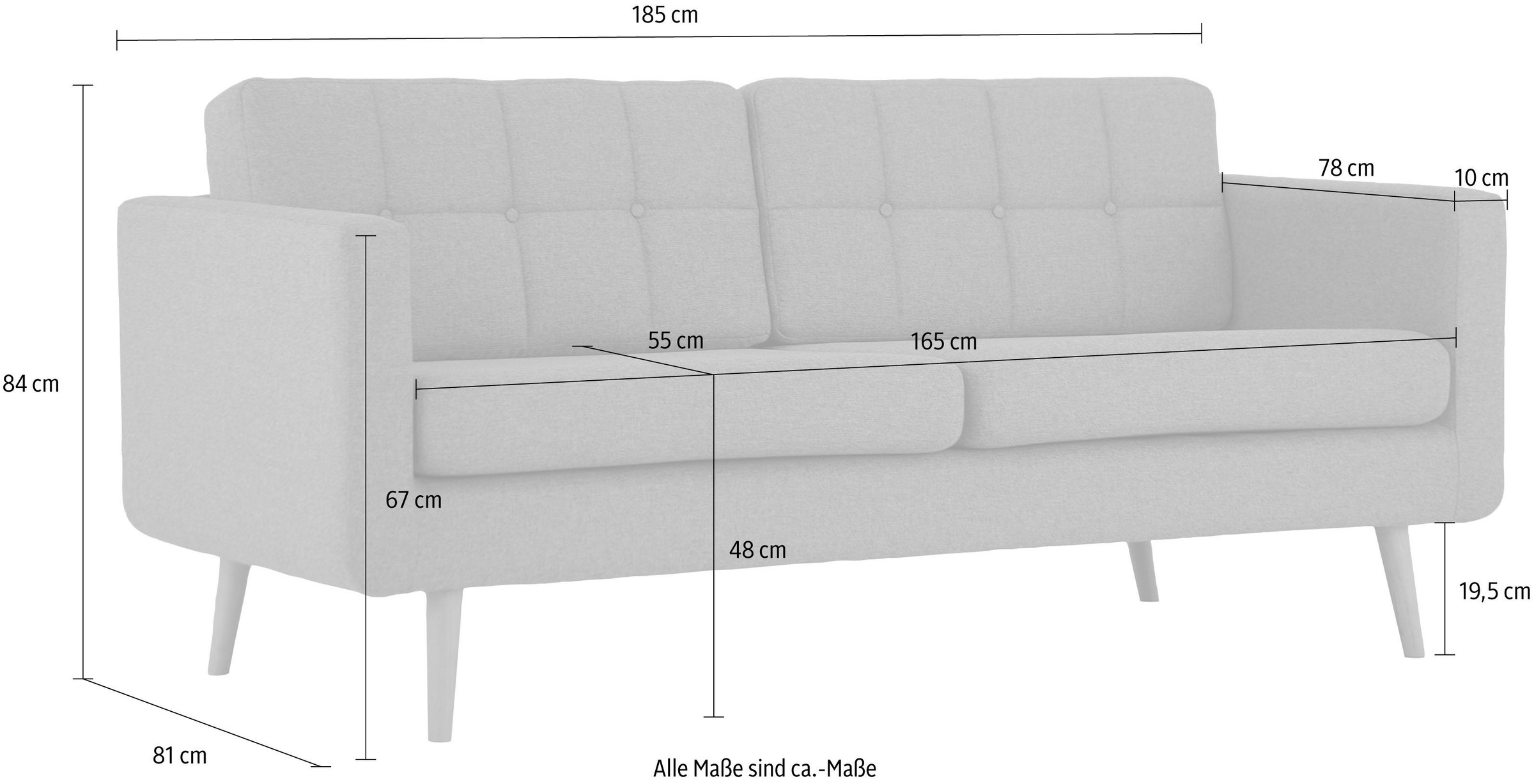 Home affaire 3-Sitzer »Brest«, mit Knopfheftung und Steppung im Rücken, geradliniges Design