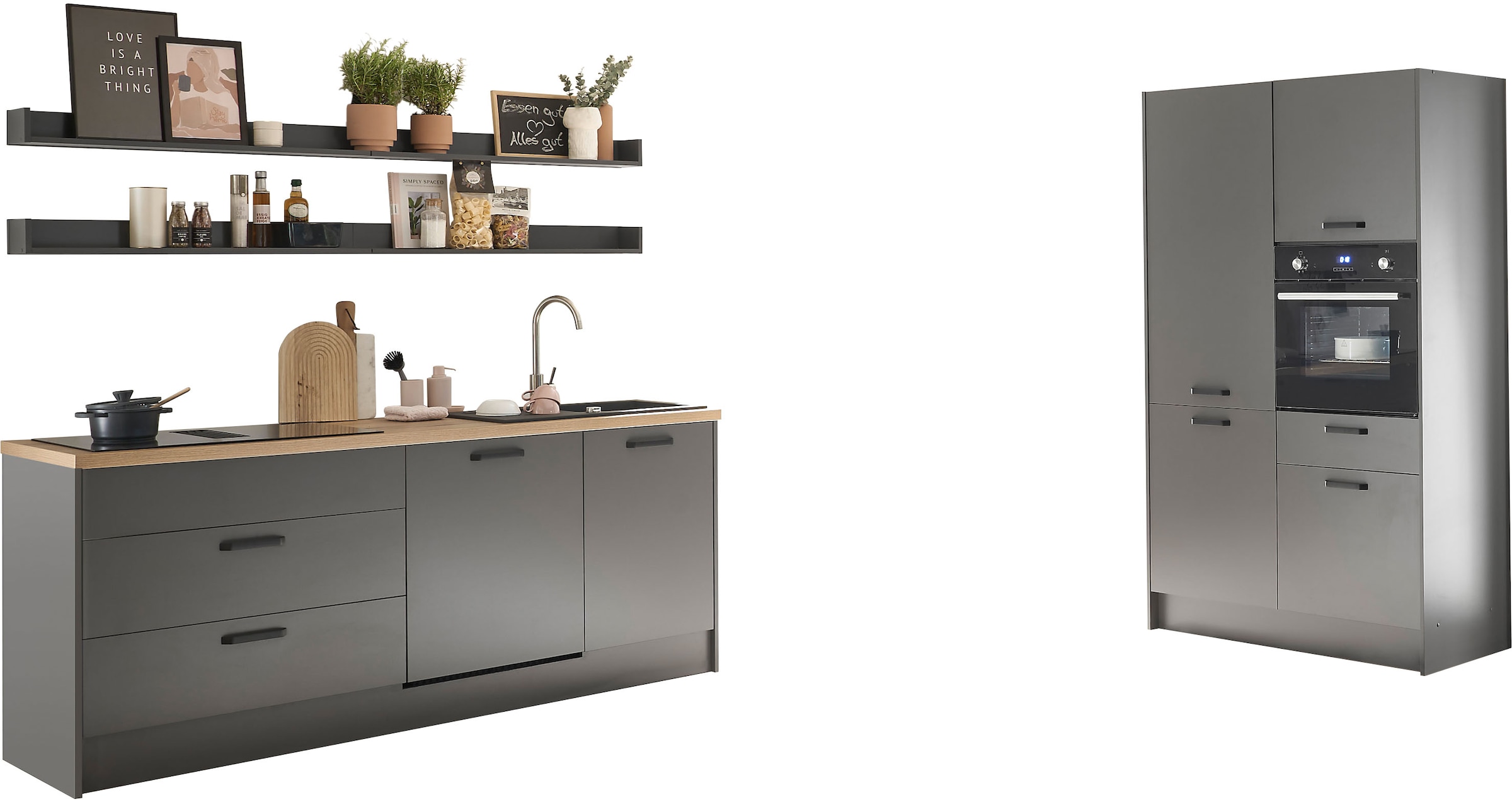 BASIC by Balculina Küchenzeile »Mykonos, Küchenzeile BxHxT 326x205x60«, Breite 326 cm, wahlweise mit E-Geräten, mit Softclose-Funktion