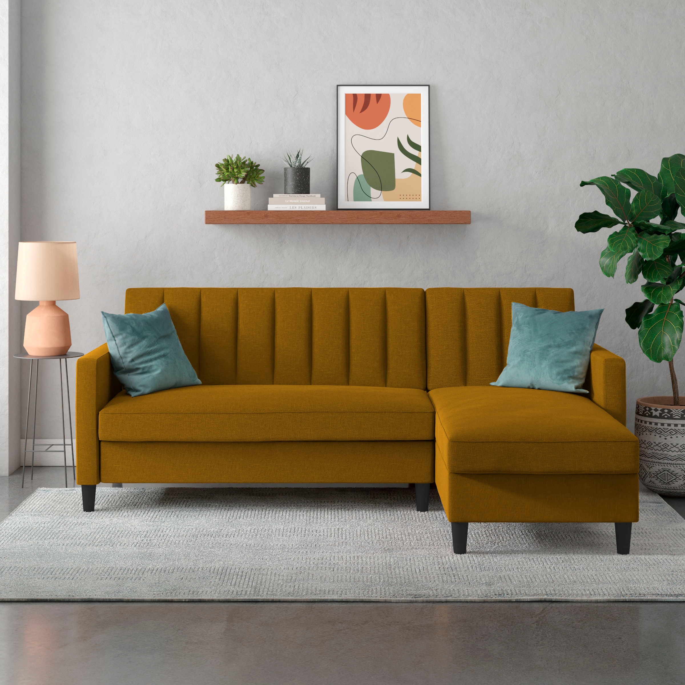 Dorel Home Ecksofa mit Schlafffunktion, Recamiere mit Stauraum beidseitig montierbar, Rückenlehne 2-teilig und 3-fach verstellbar