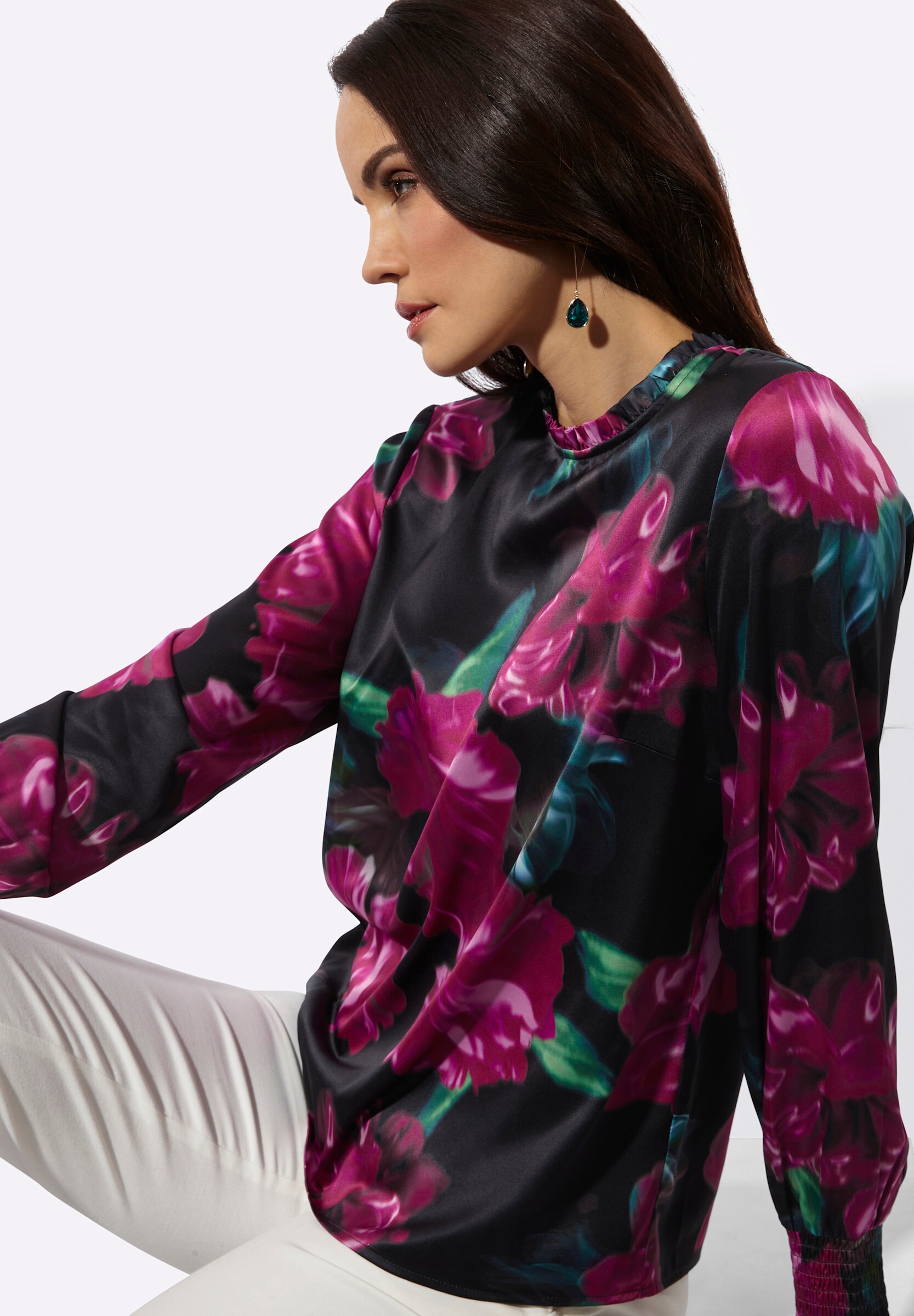 creation L Schlupfbluse »Satin-Bluse Satinbluse mit Rüschen am Kragen«