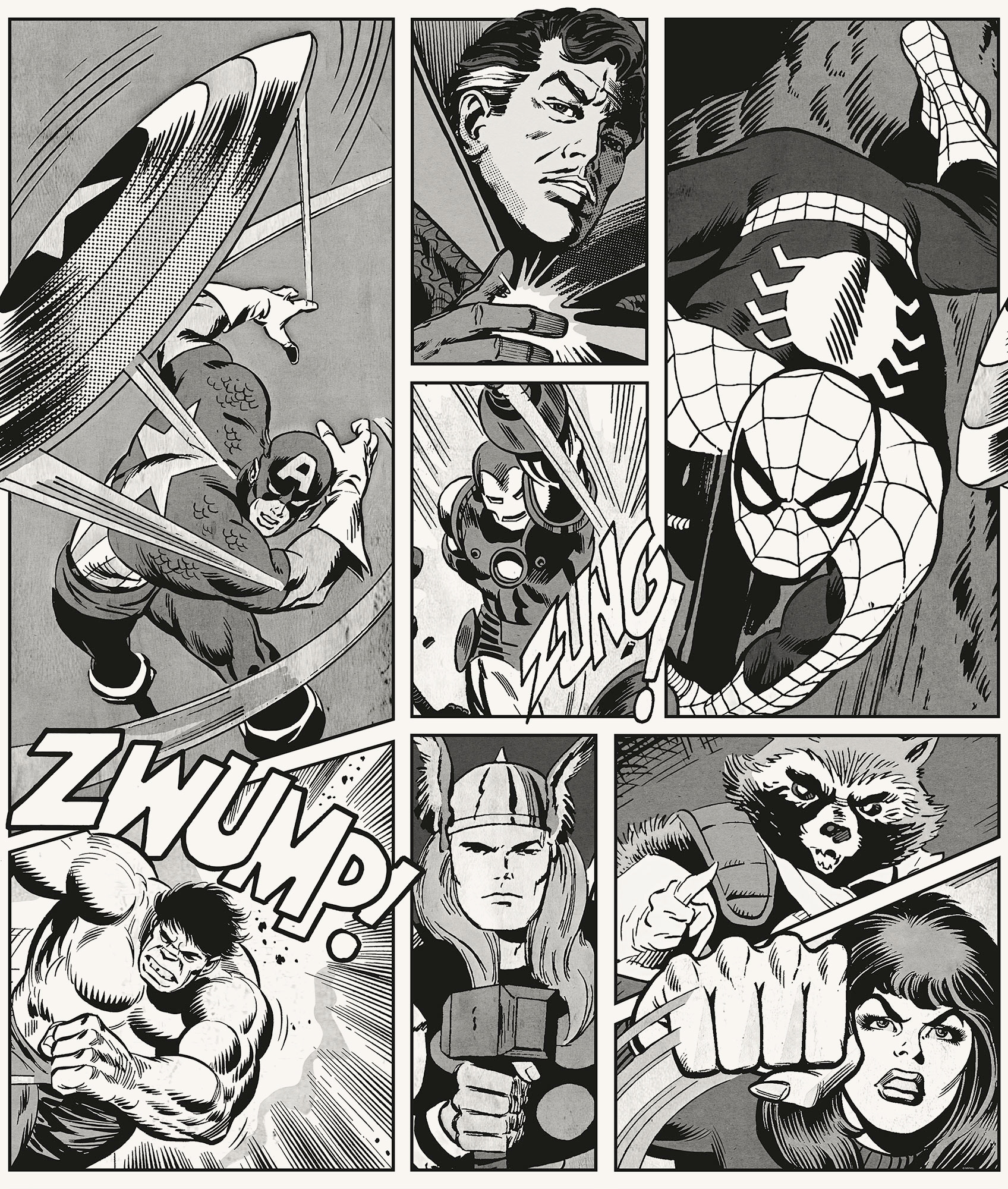 Komar Vliestapete »Marvel Classic Comic Panel Monochrome« bedruckt glatt Rolle mit 212 x 250 cm
