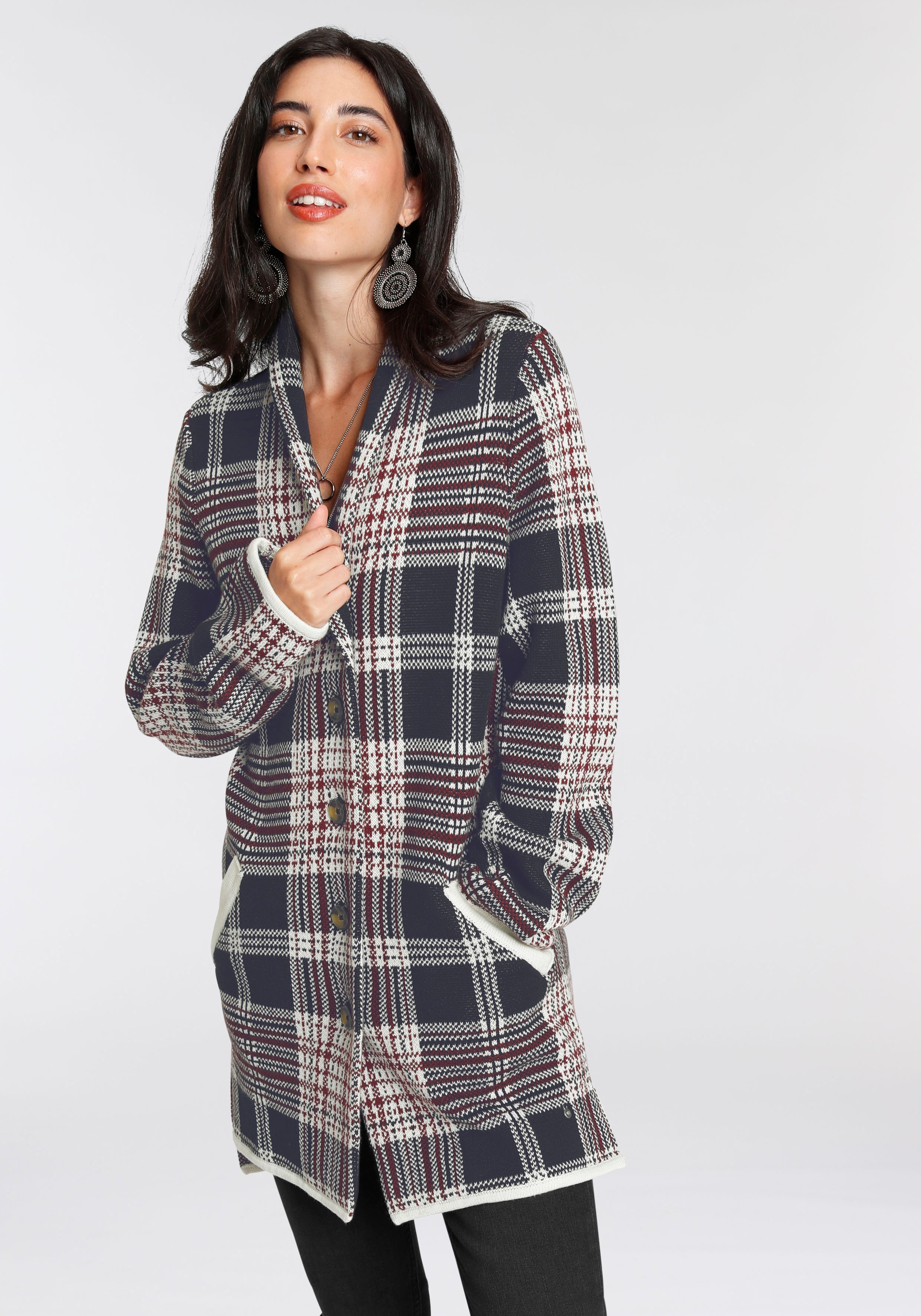 AJC Jacquardstrickjacke, mit besonderem Karo-Muster